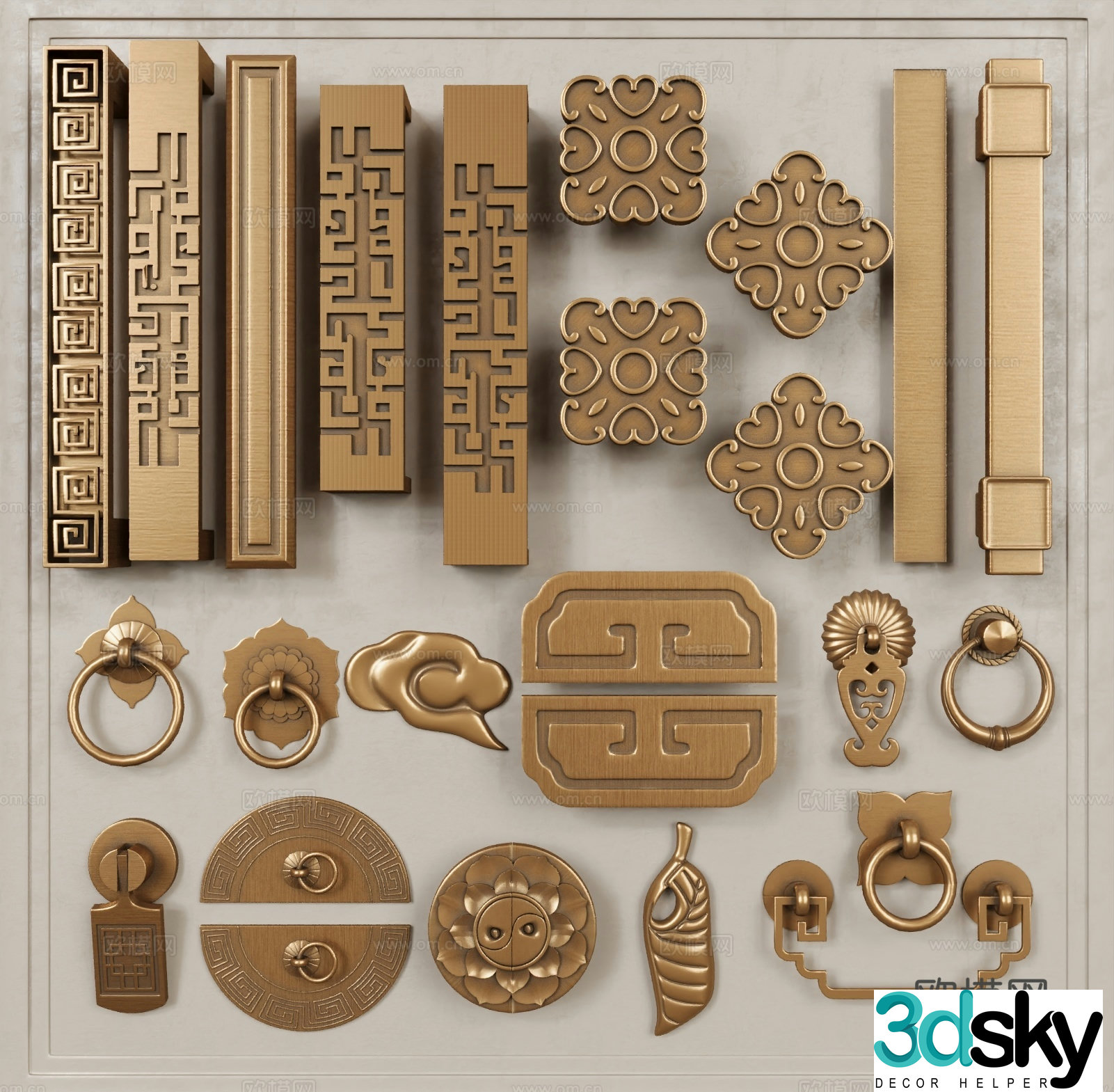Chinese new Chinese handle door handle cabinet door handle copper handle 3D model