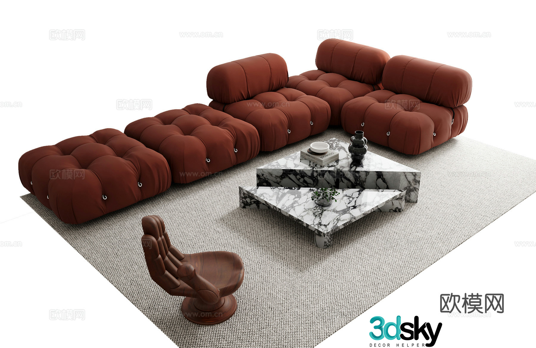 Modern sofa coffee table combination 3D model