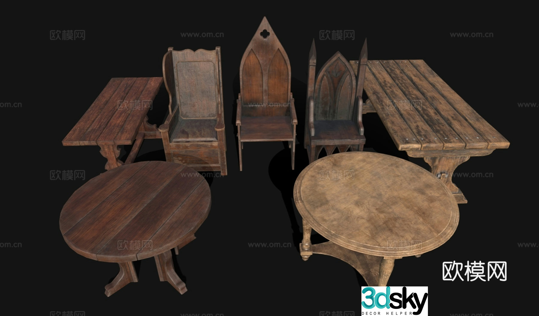 European retro dining table and chairs Gothic furniture European furniture European dining table and chairs 3D model