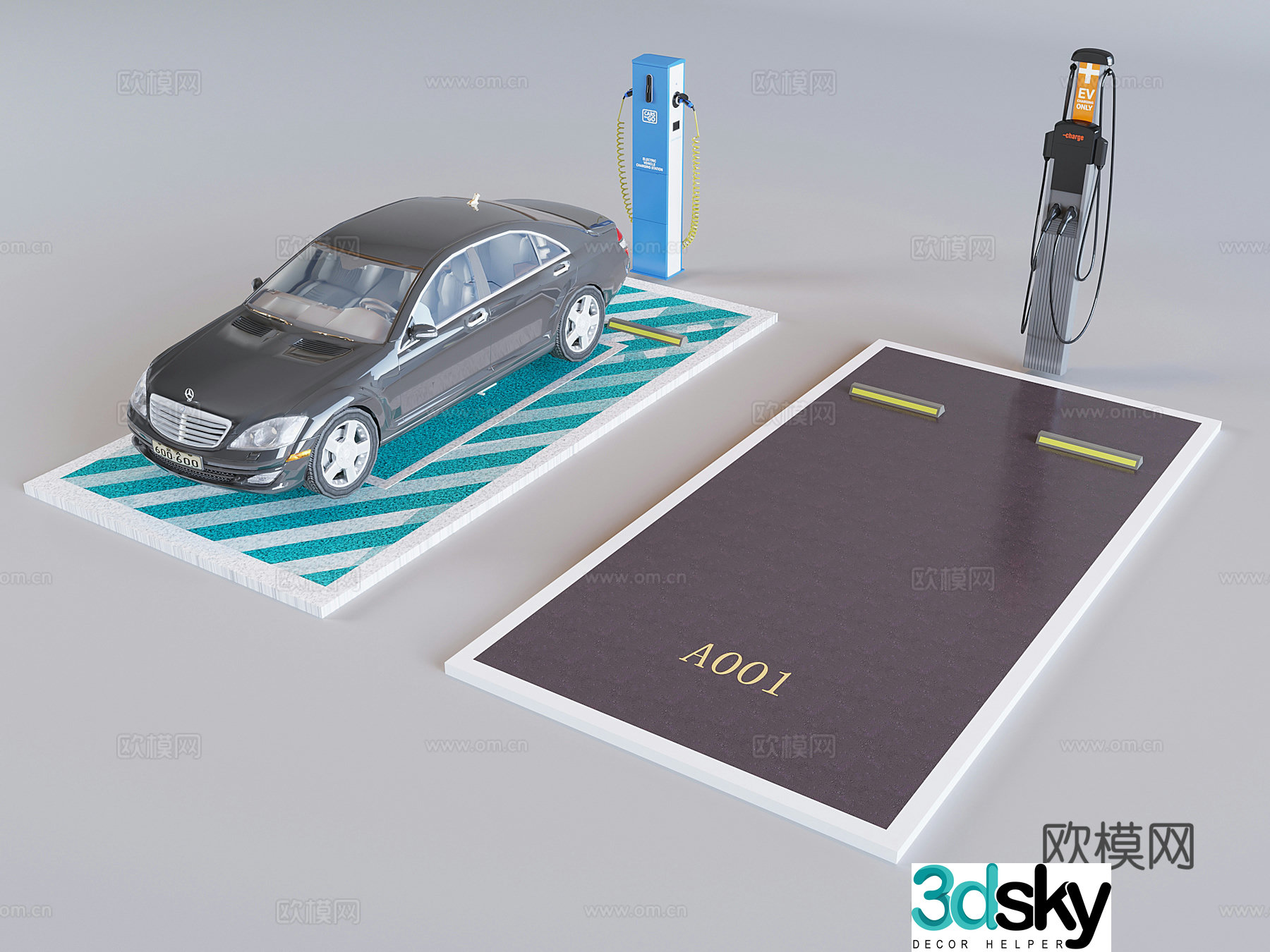 New energy vehicle charging station outdoor parking lot charging pile parking limit car block 3D model