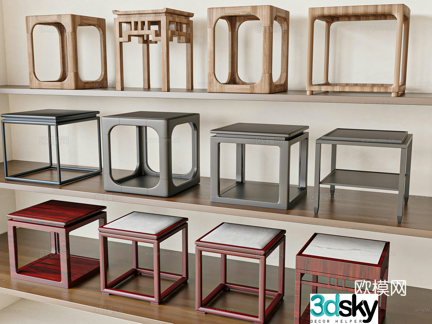 New Chinese side table sofa side table square side table 3D model