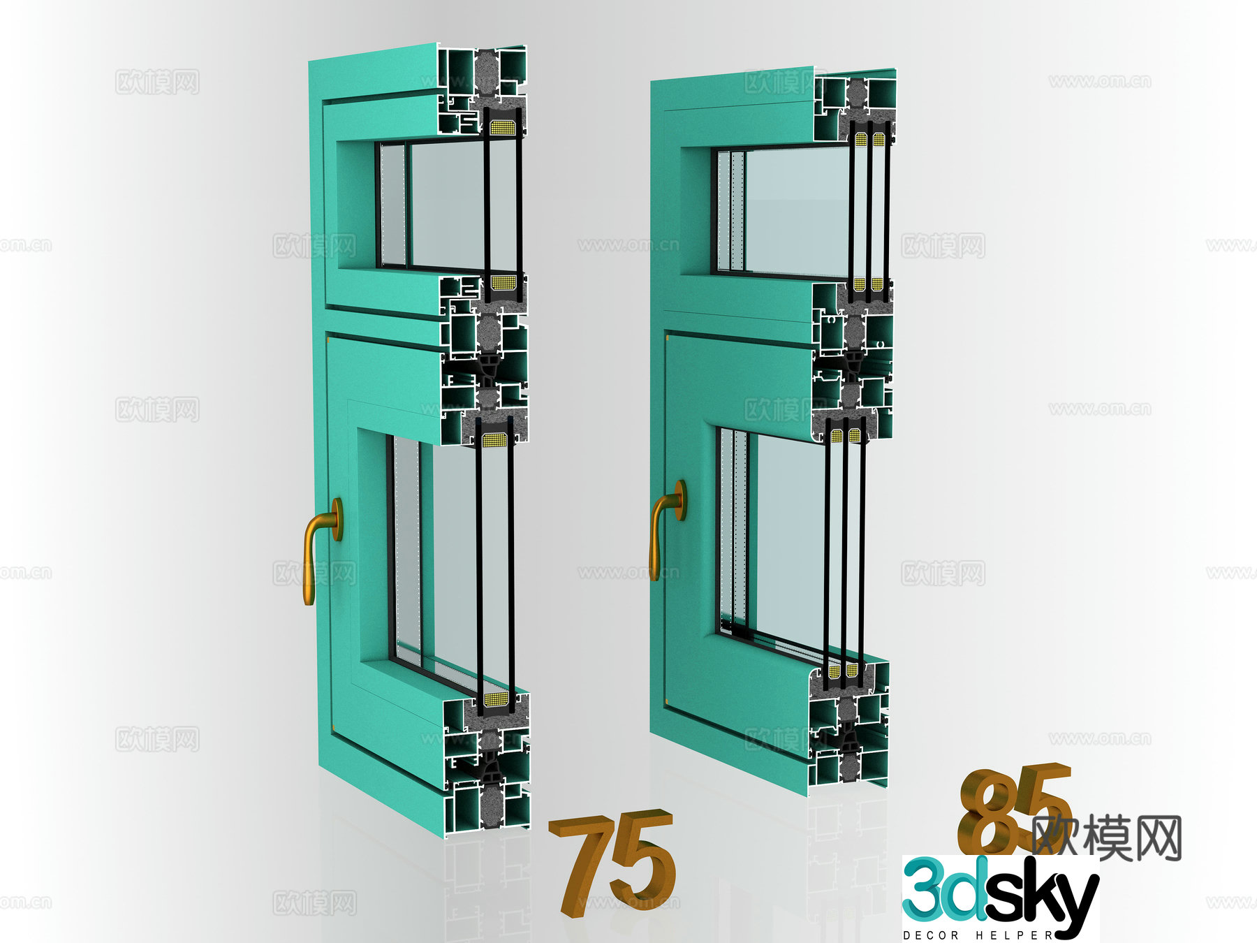 Window group angle window sample angle system doors and windows window section broken bridge aluminum window 3D model