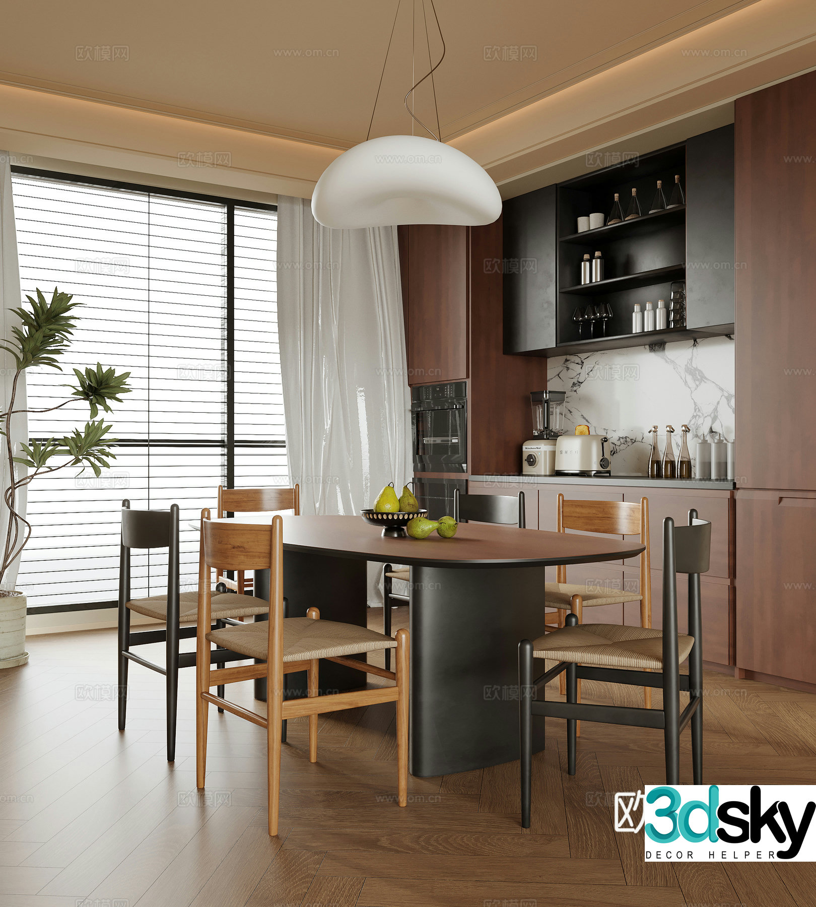 Modern restaurant Dining table and chair Dining chair Sideboard 3D model