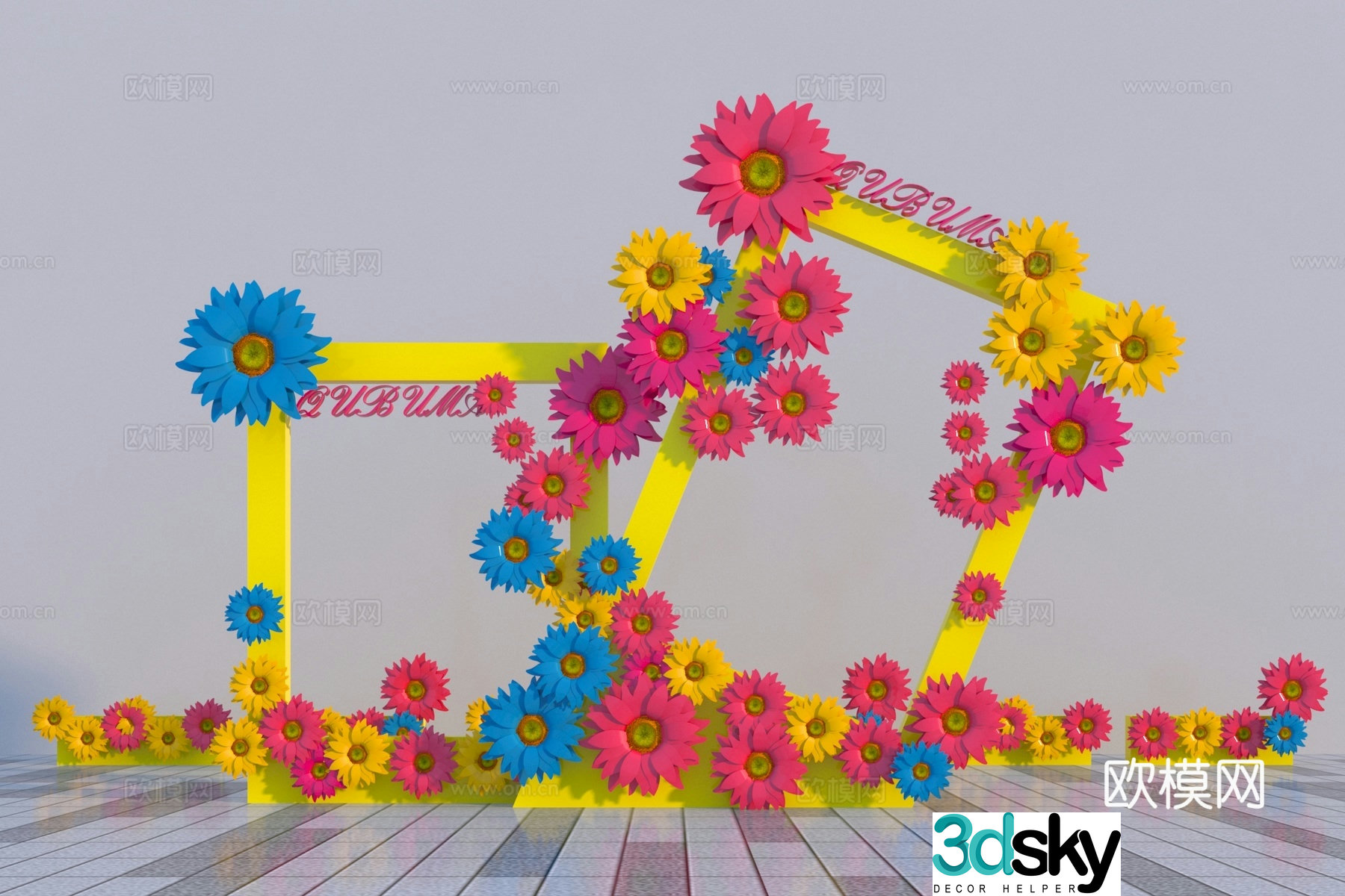 Modern flower photo frame beautiful 3d model