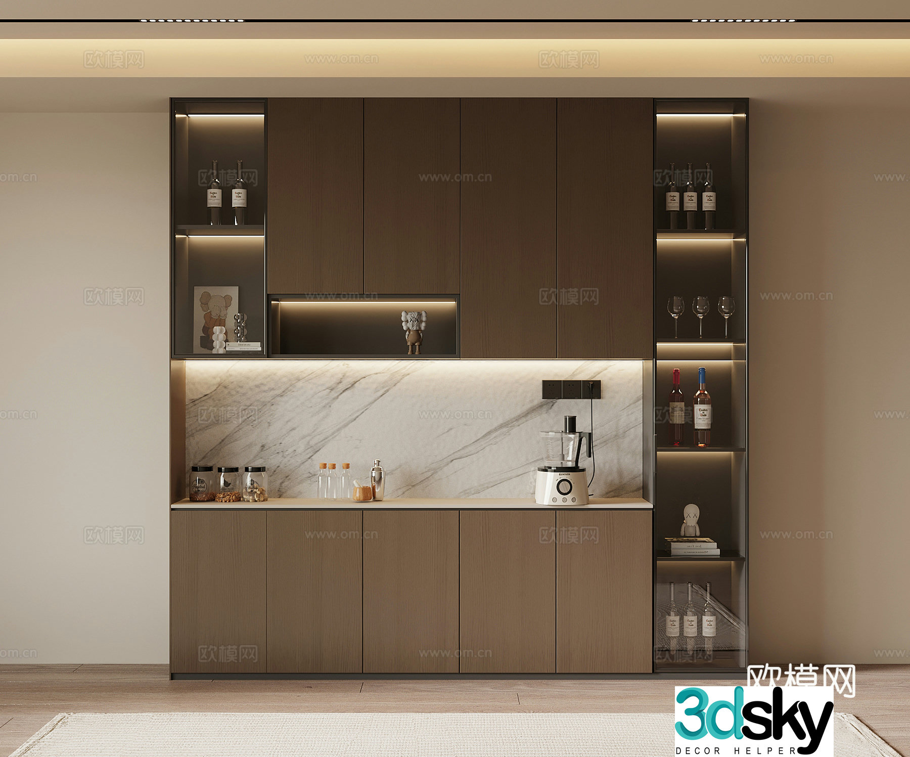 Italian minimalist wine cabinet sideboard 3D model