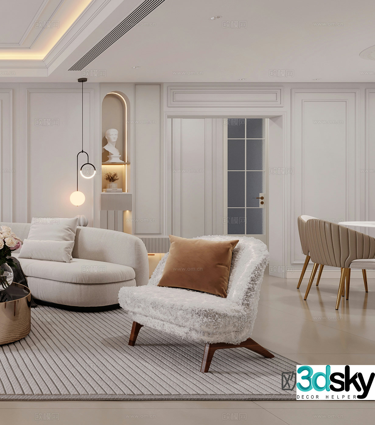 Modern leisure chair Light luxury leisure chair Single chair Chandelier French leisure chair Side date corner 3D model