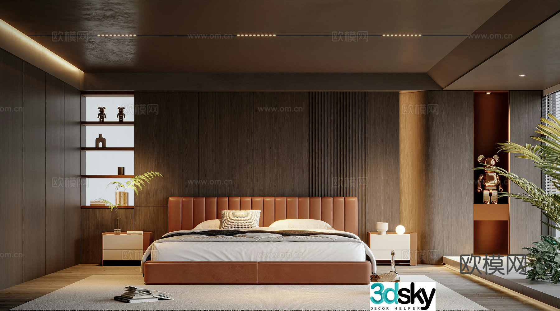 Modern home bedroom premium black 3d model