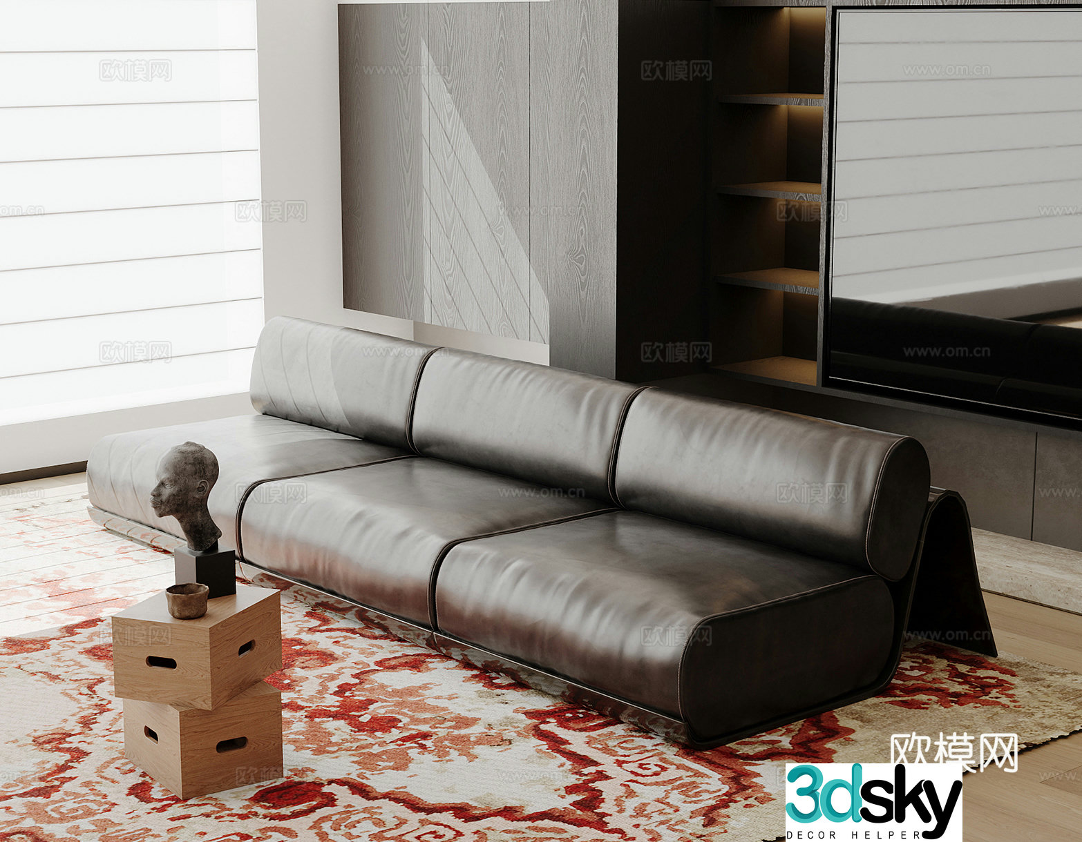 Modern sofa coffee table carpet curtain 3d model