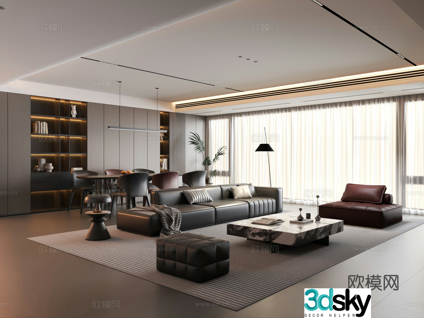 Modern Italian living room home living room sofa and coffee table combination 3D model