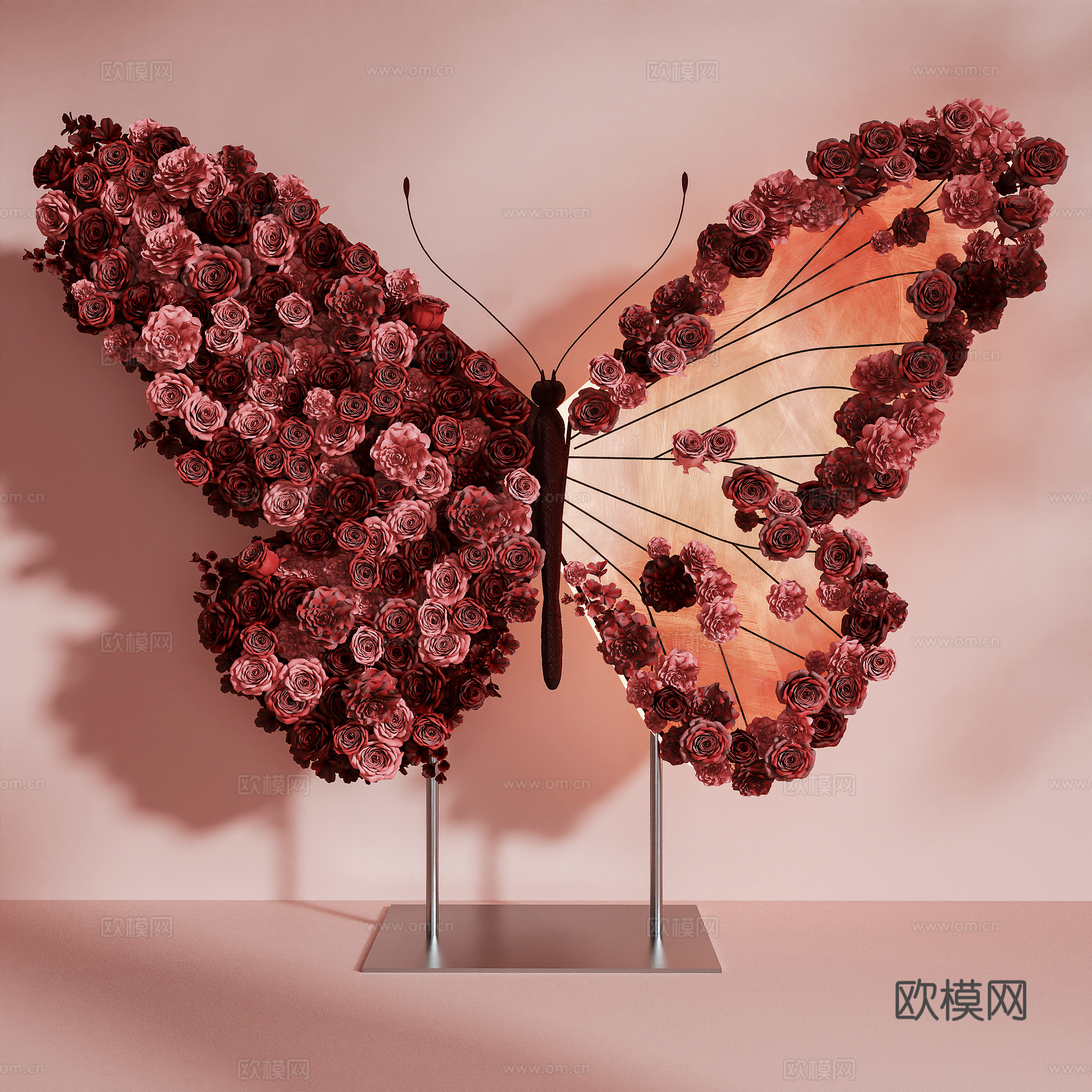 Art installation butterfly decorative flower 3d model