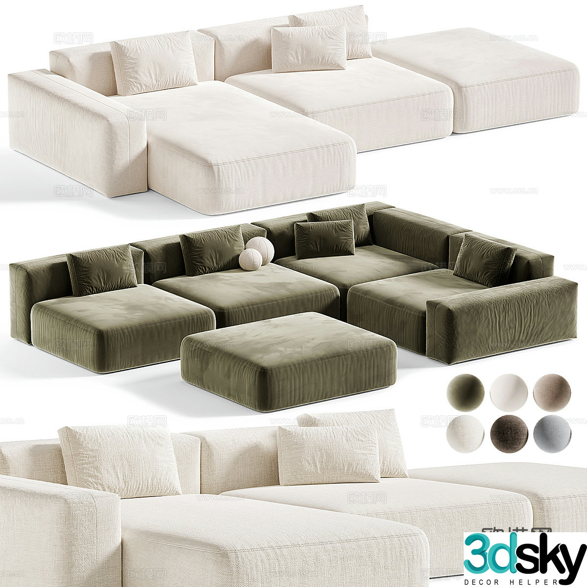 Modern Cream Style Modular Combination Sofa 3D Model