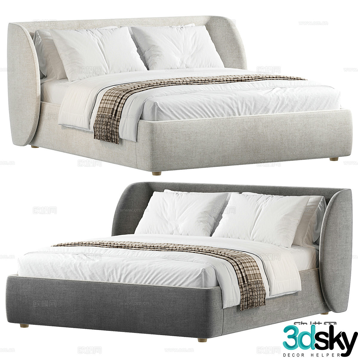 Modern Italian minimalist Yuna fabric double bed 3D model