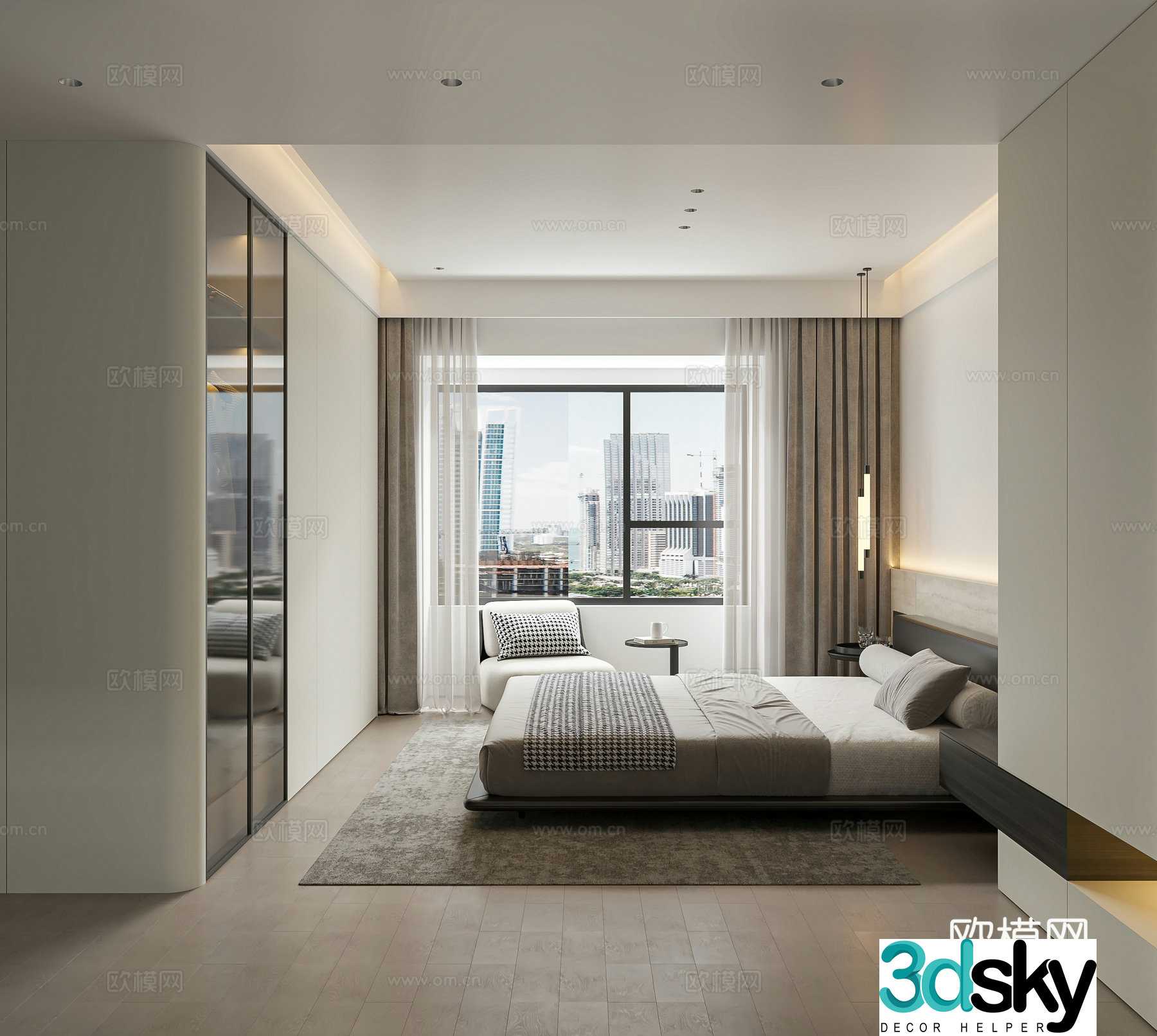 Modern minimalist master bedroom 3d model