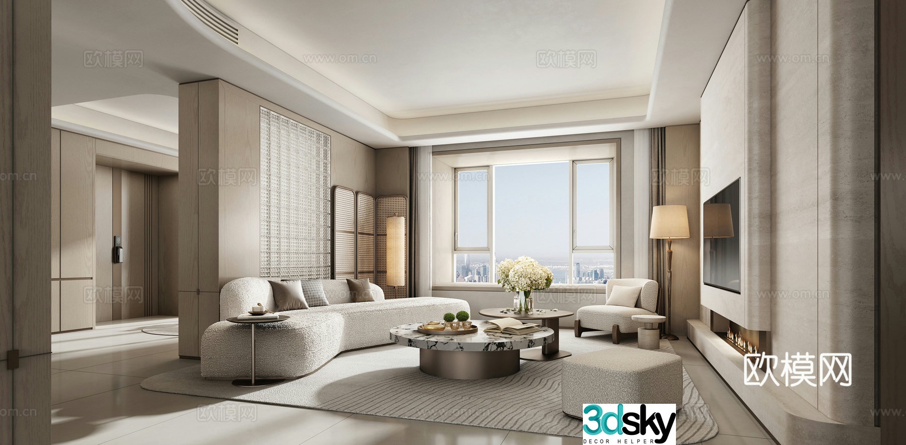 Italian living room Villa living room Italian sofa combination Miloti sofa combination Coffee table combination 3D model