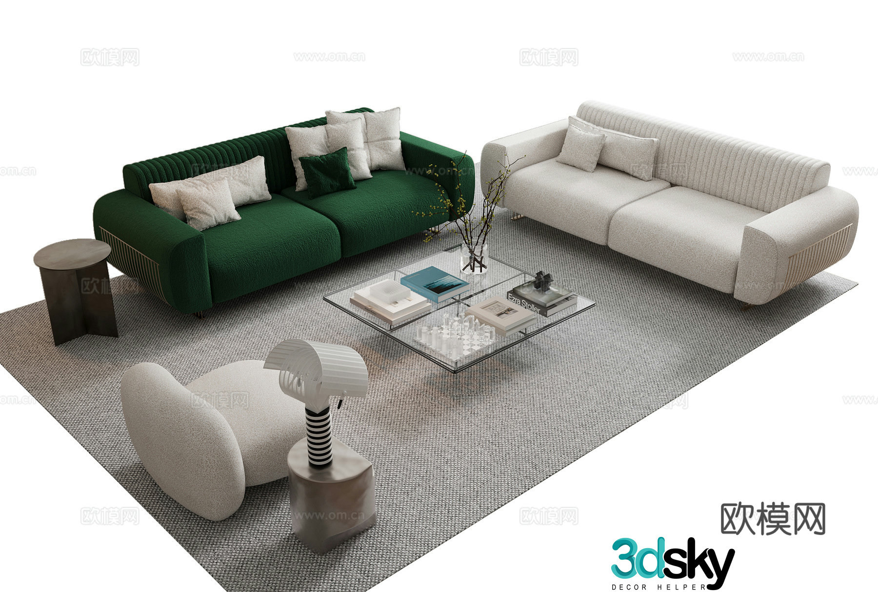 Modern sofa coffee table combination 3D model