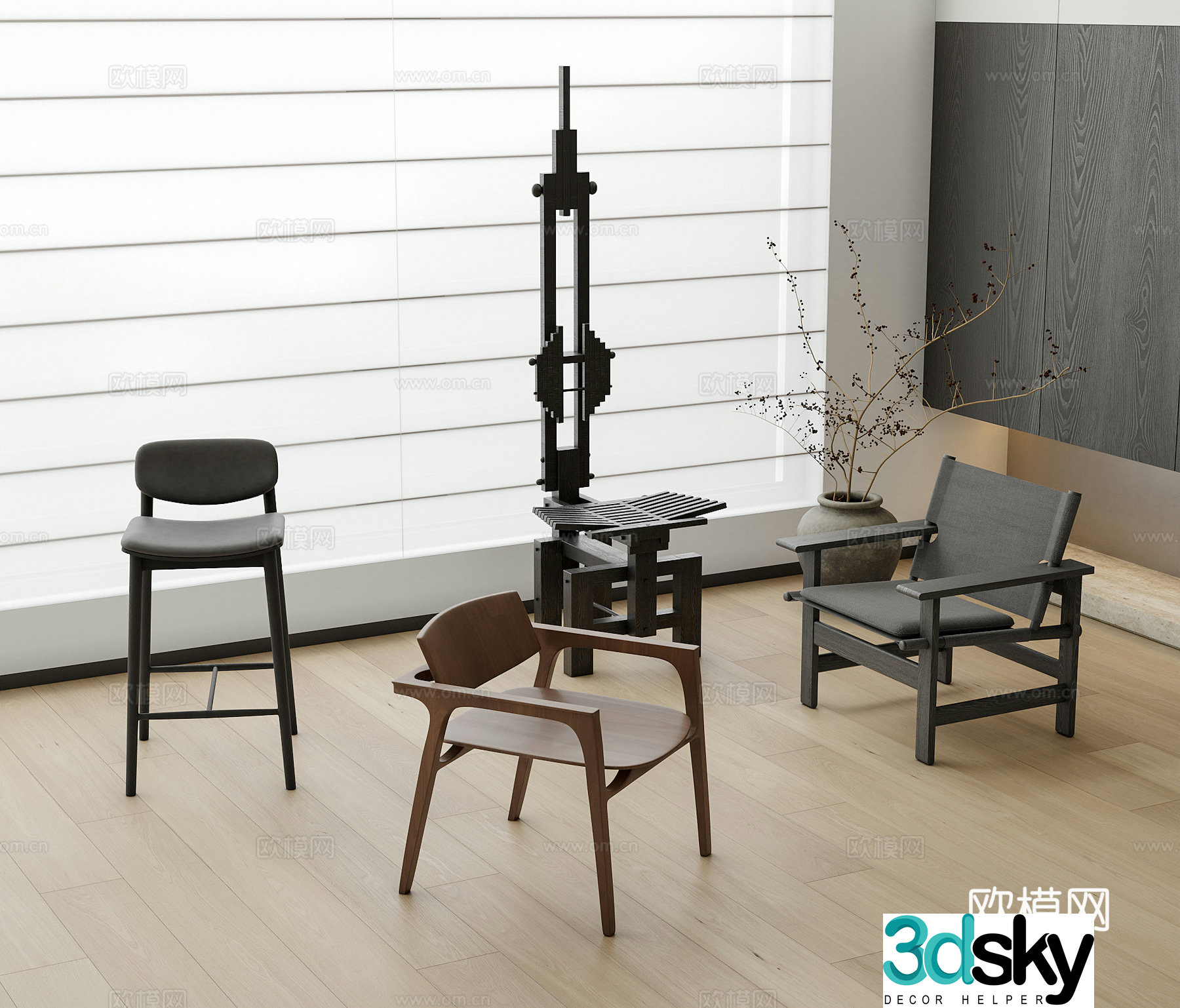 Medium style Italian single chair leisure chair curtain ornament 3d model