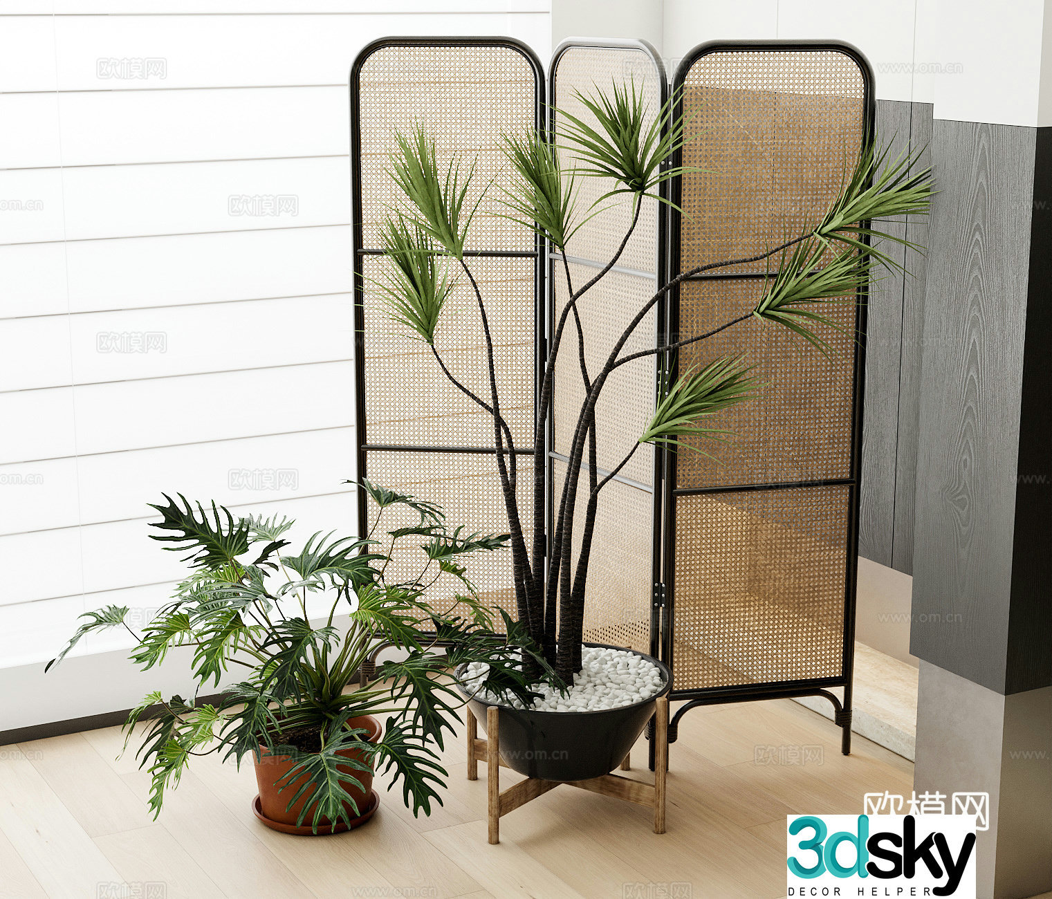 Modern potted bonsai partition 3d model