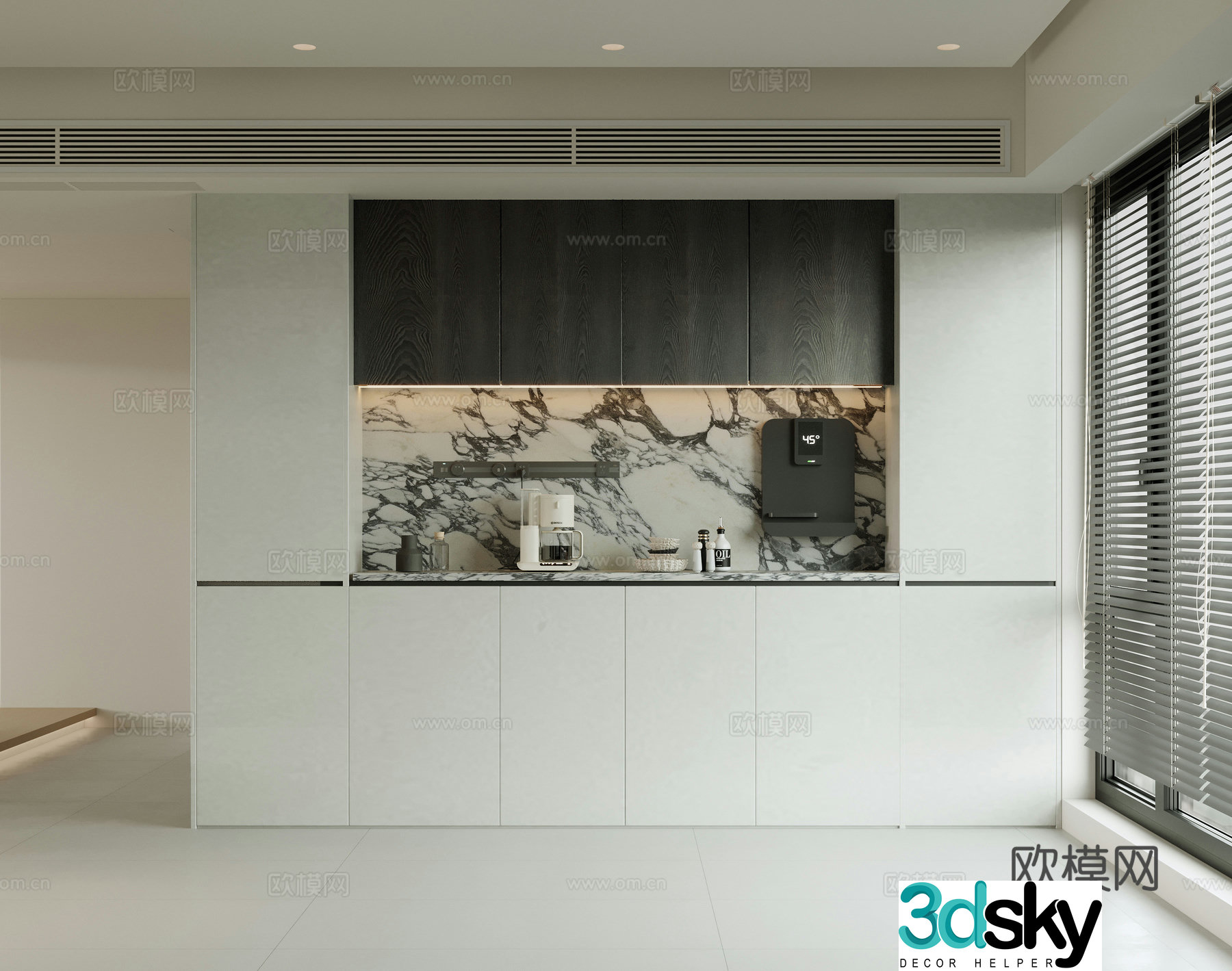 Cream minimalist sideboard coffee machine water dispenser track socket broken bridge aluminum window direct drinker 3D model