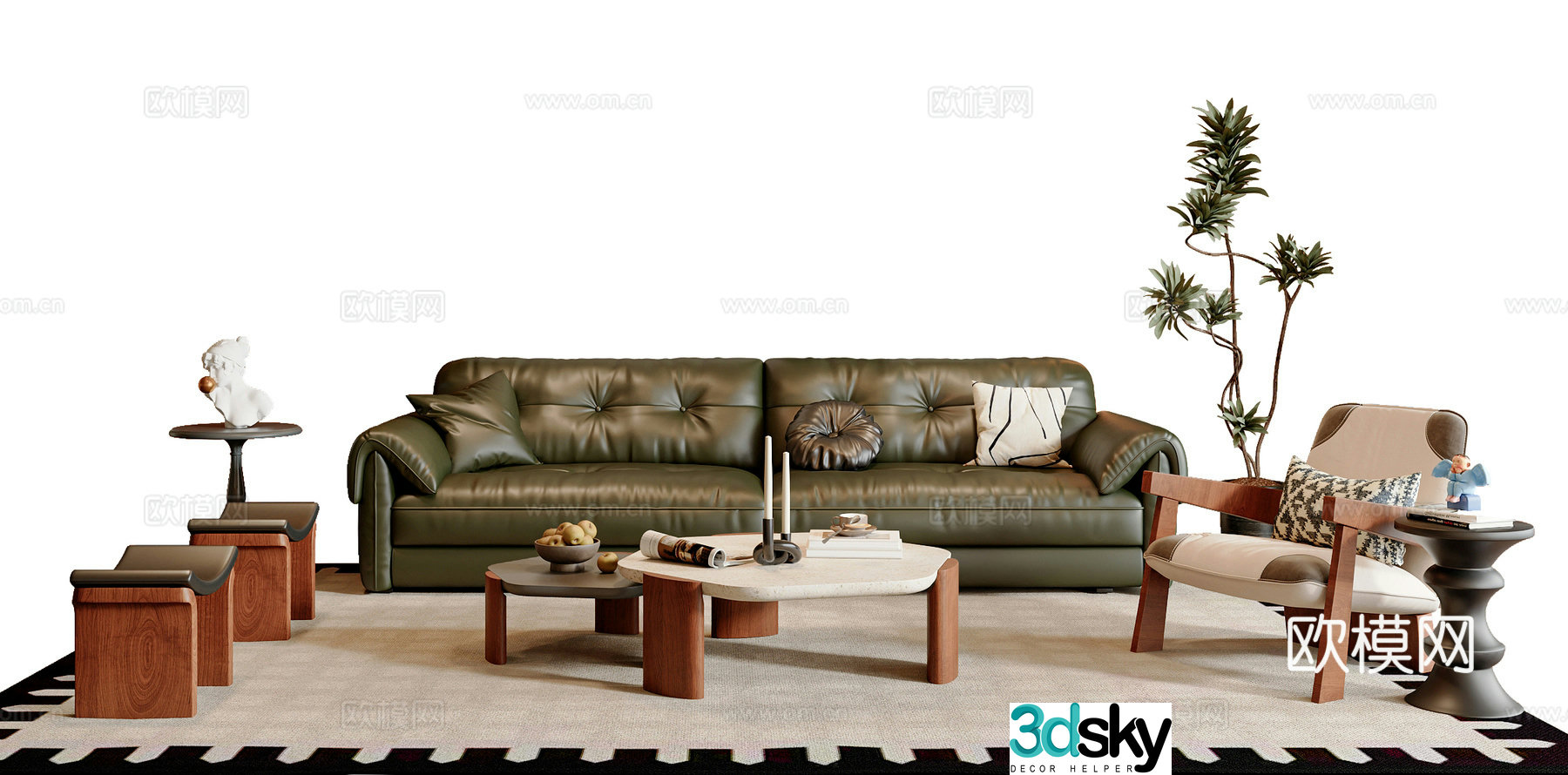 French medieval sofa coffee table combination leisure chair pier potted coffee table three-person sofa 3D model
