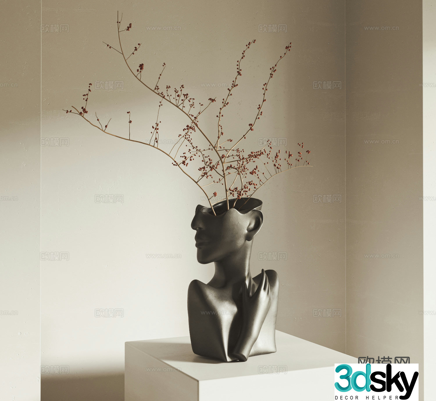 Wasabi sculpture vase dried flowers and branches vase sculpture ornaments medieval ornaments 3D model