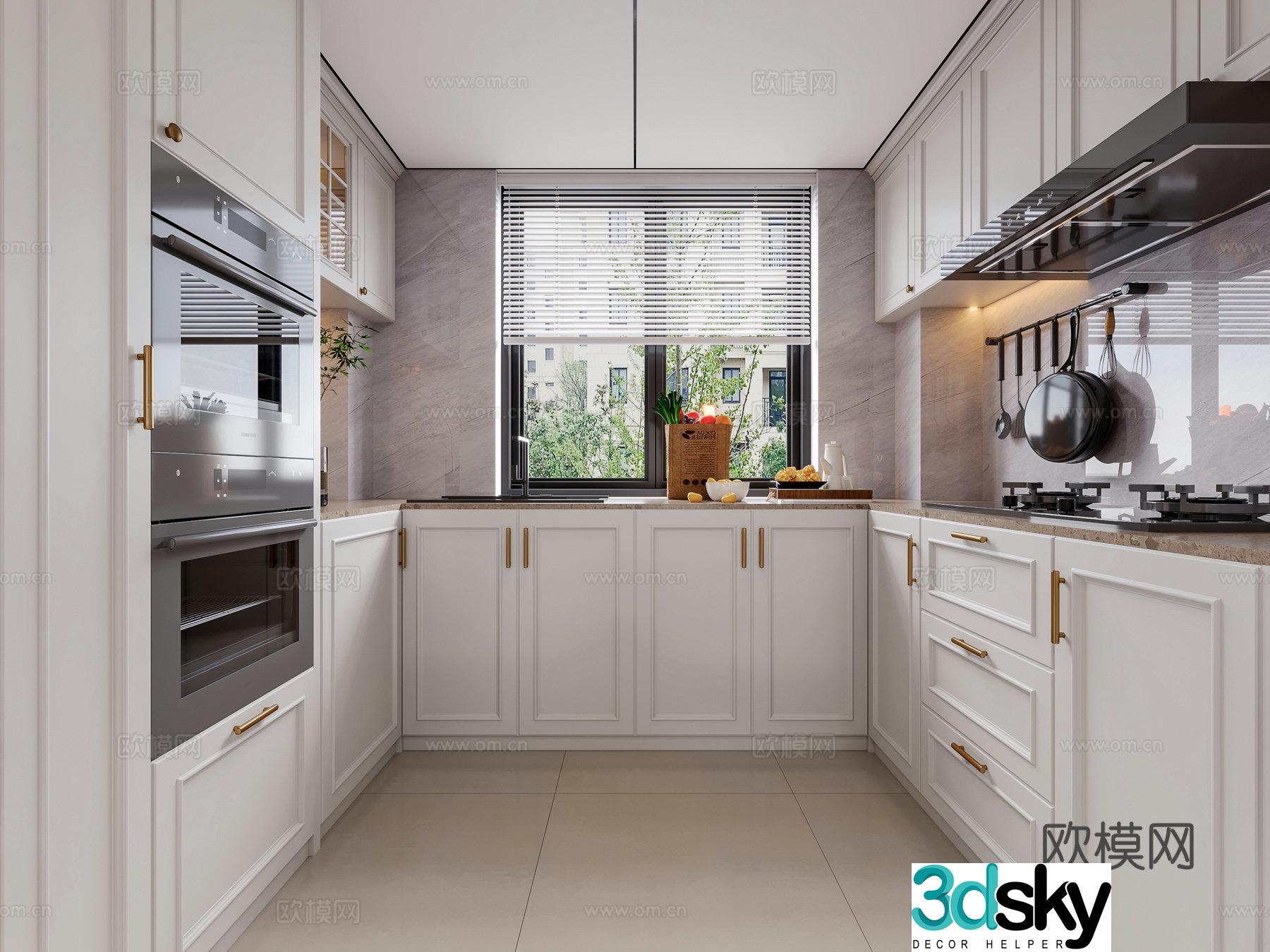 Simple European kitchen Light luxury kitchen Modern kitchen French kitchen Cabinet Oven Oven 3D model