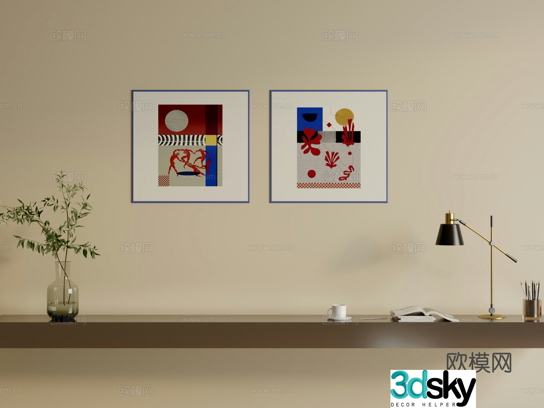 Memphis contrasting color hanging painting 3d model