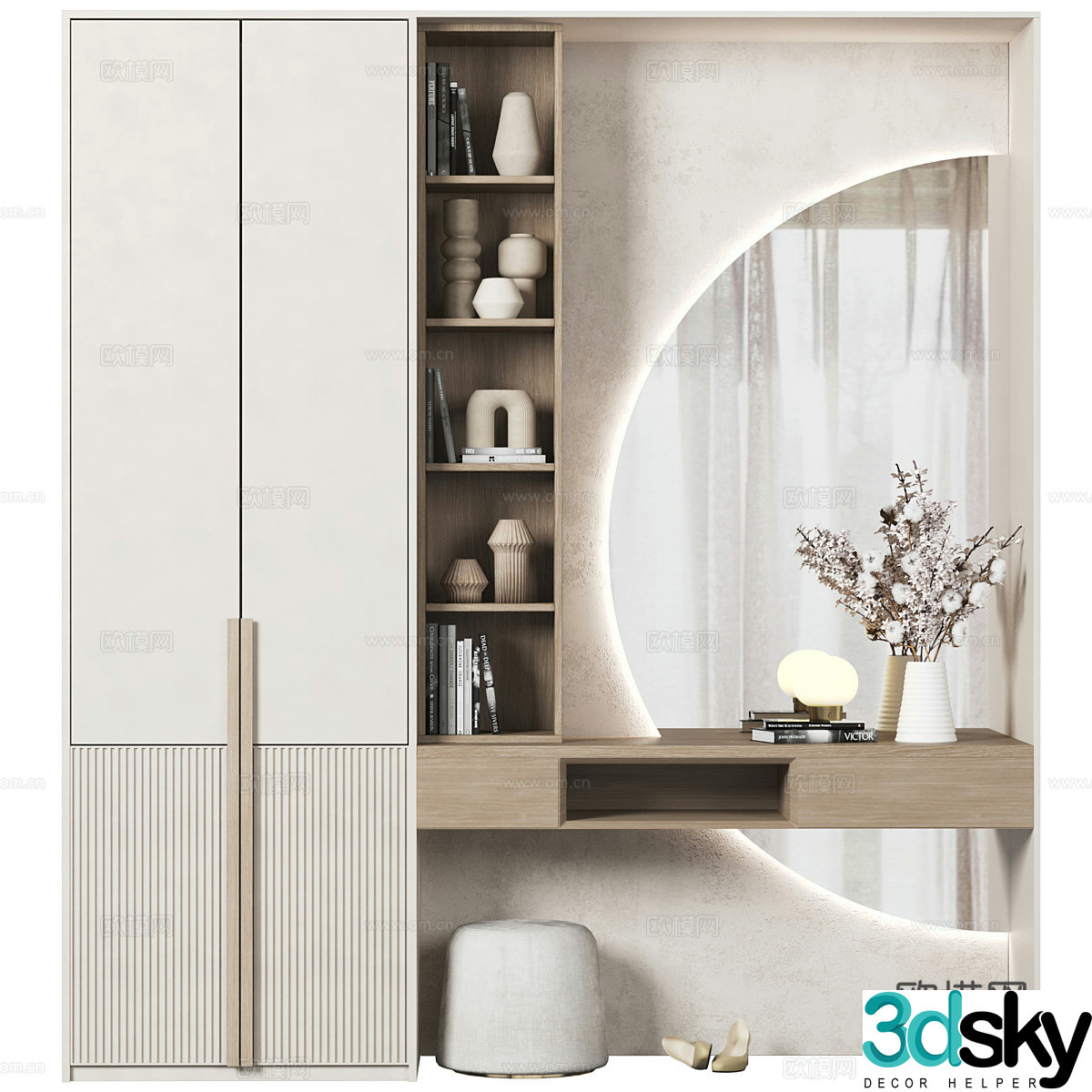 New Chinese style porch shoe cabinet 3D model