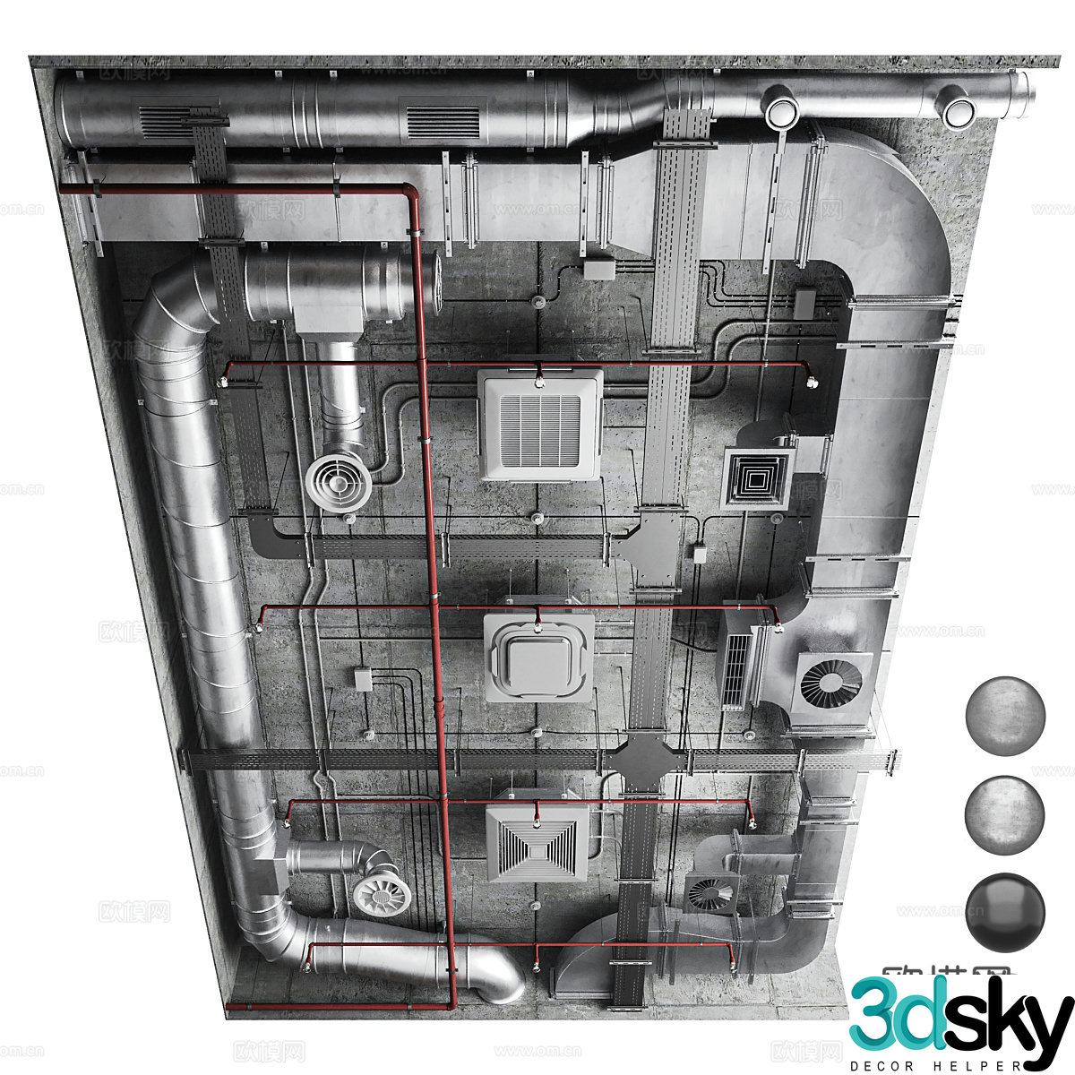 Modern ventilation system ceiling 3D model