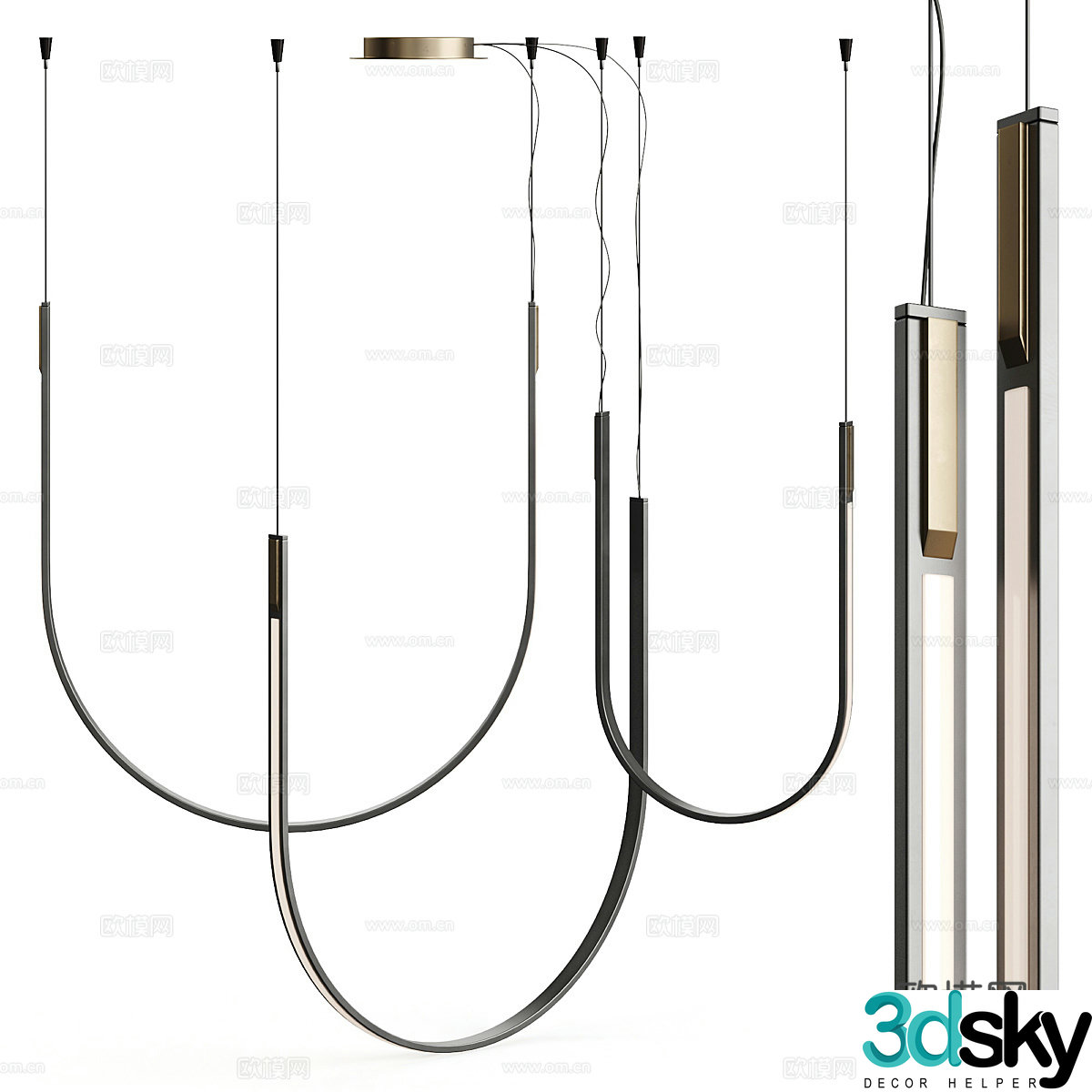 Modern minimalist linear chandelier 3d model