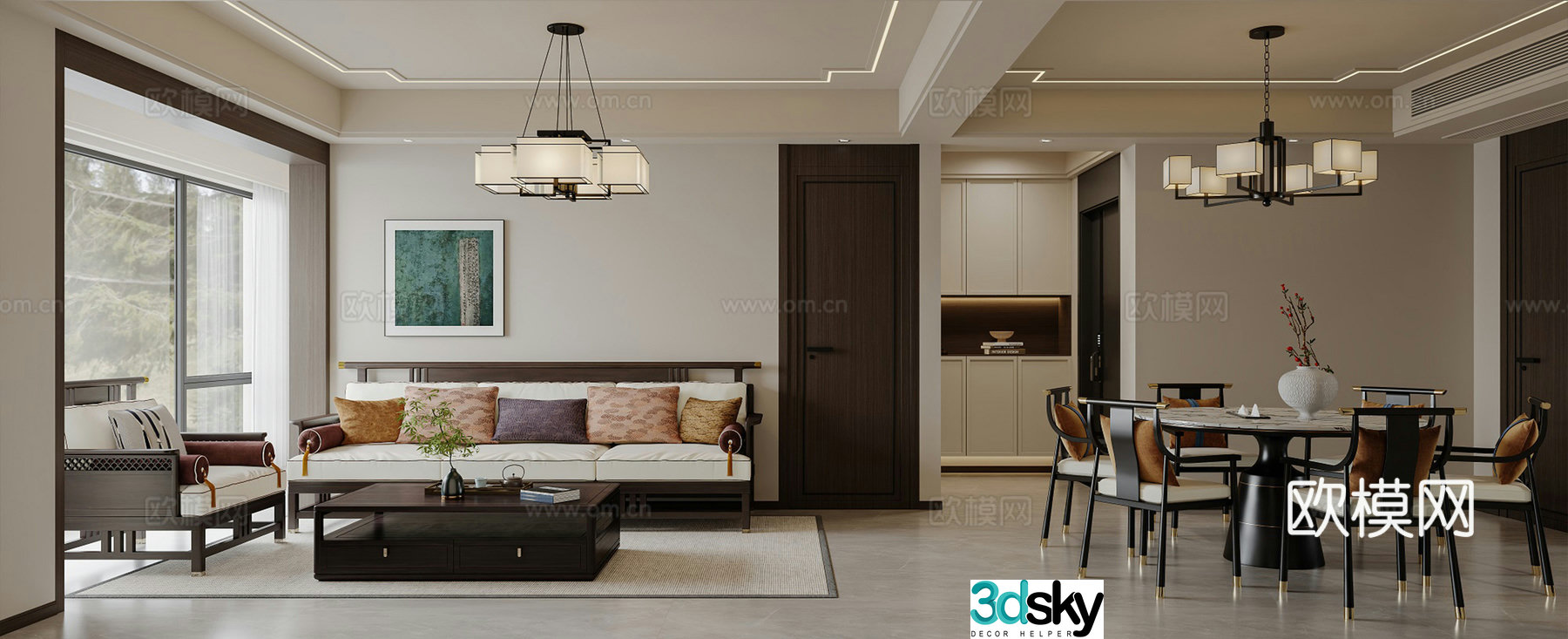 New Chinese style living and dining room 3D model