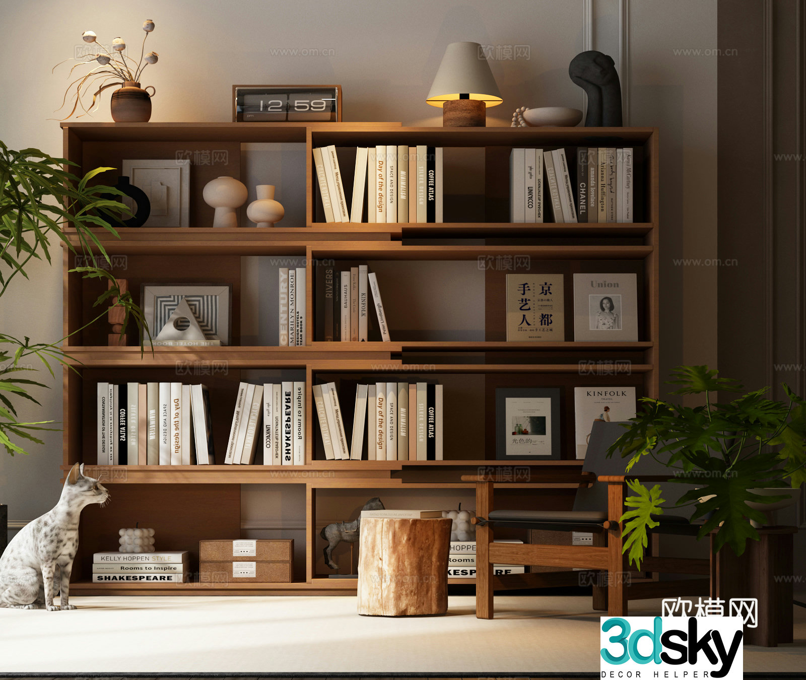 Modern medieval style bookcase Middle-aged style bookcase bookcase combination Modern medieval casual chair combination 3D model