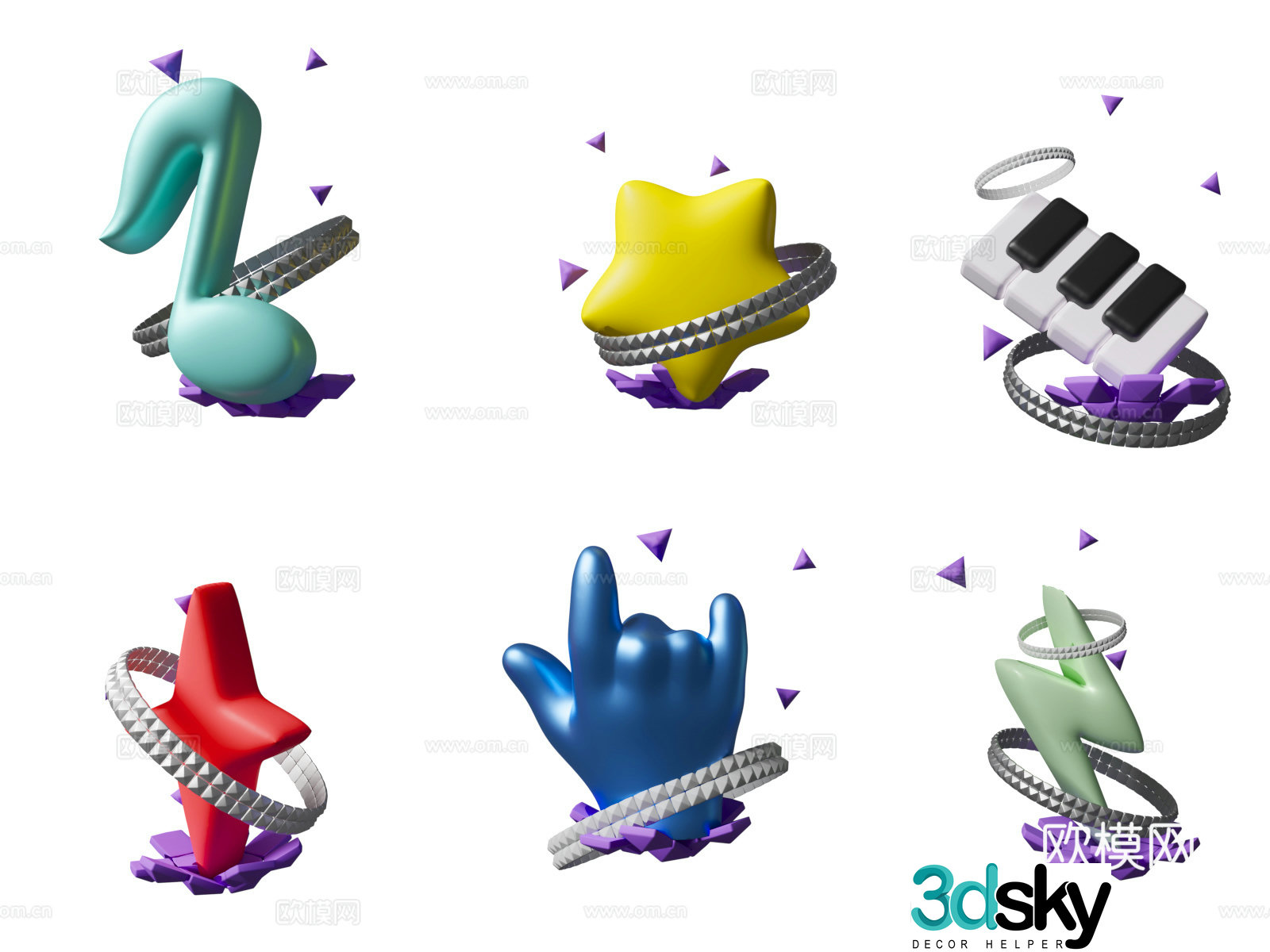 Fashion trend trend cool music notes rock gesture icon symbol 3d model
