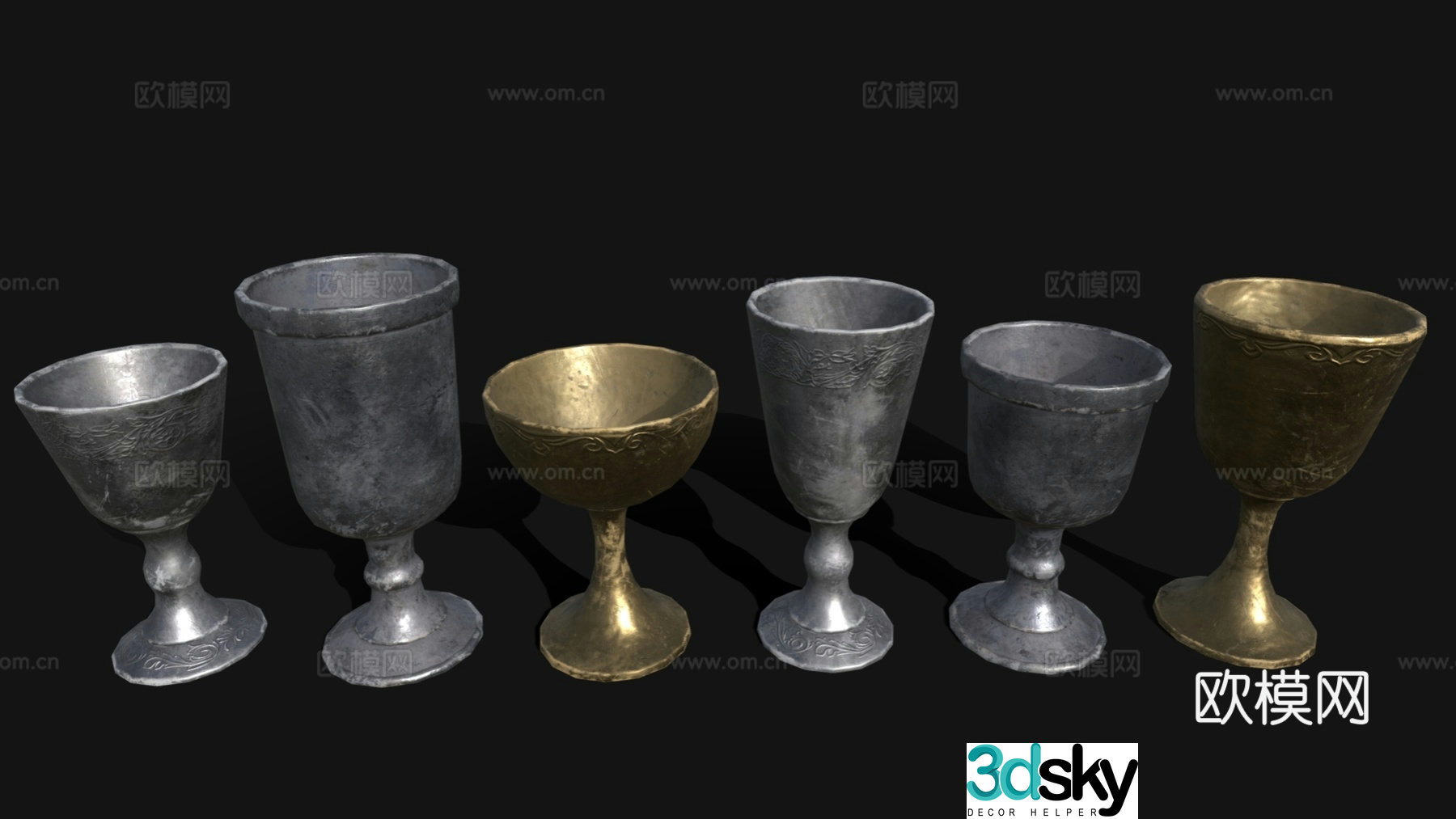 Cup Water Cup Metal Wine Glass European Style Wine Glass Retro Cup 3D Model
