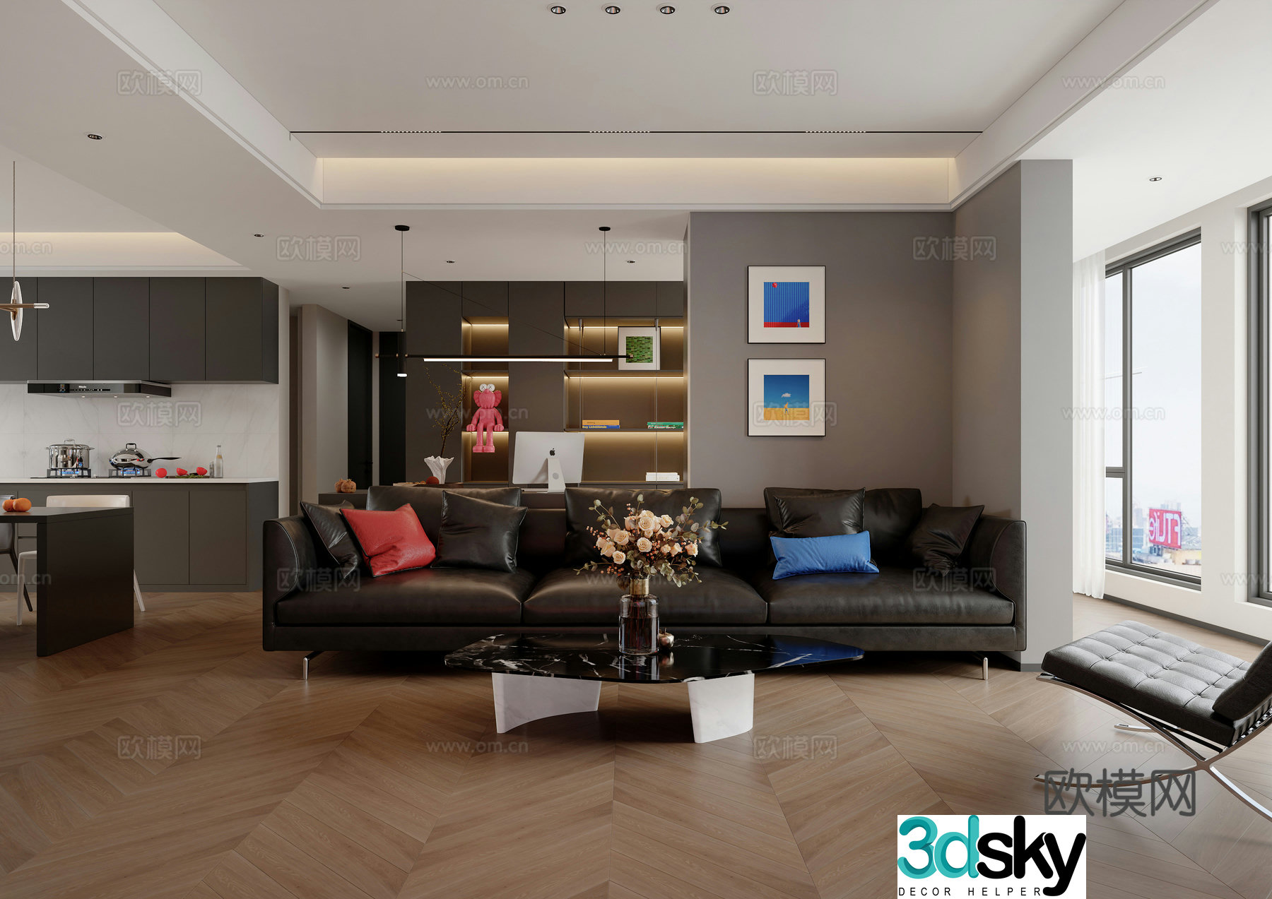 Modern living and dining room combination sofa Italian living room study desk office modern living room 3d model