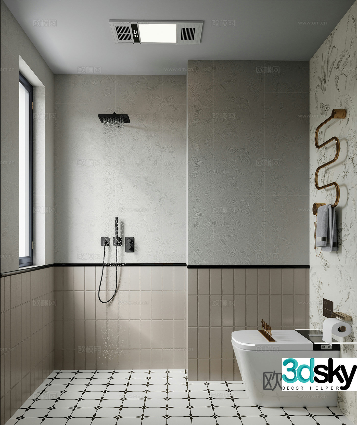 Modern creamy bathroom 3d model