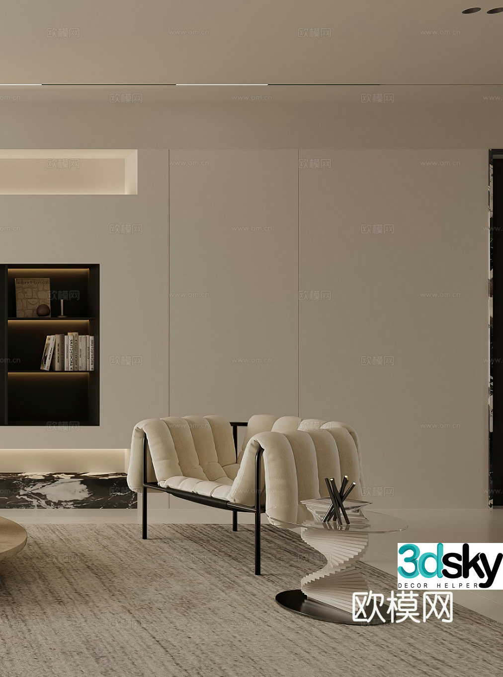 Creamy style leisure chair modern leisure chair simple leisure chair single chair side table corner table 3d model