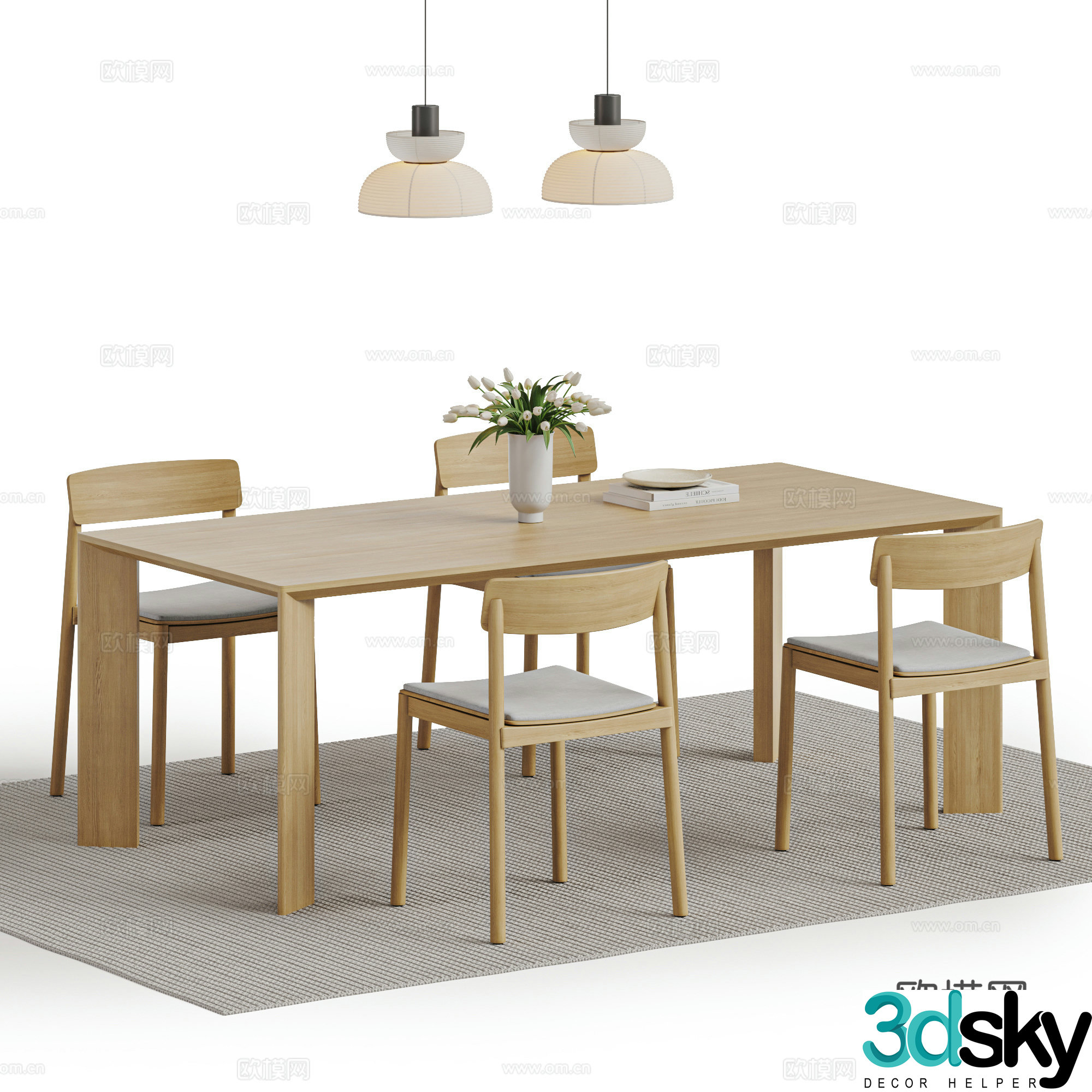 TRADITION Nordic dining table and chairs Log-style dining table and chairs Solid wood dining table and table Large board 3D model