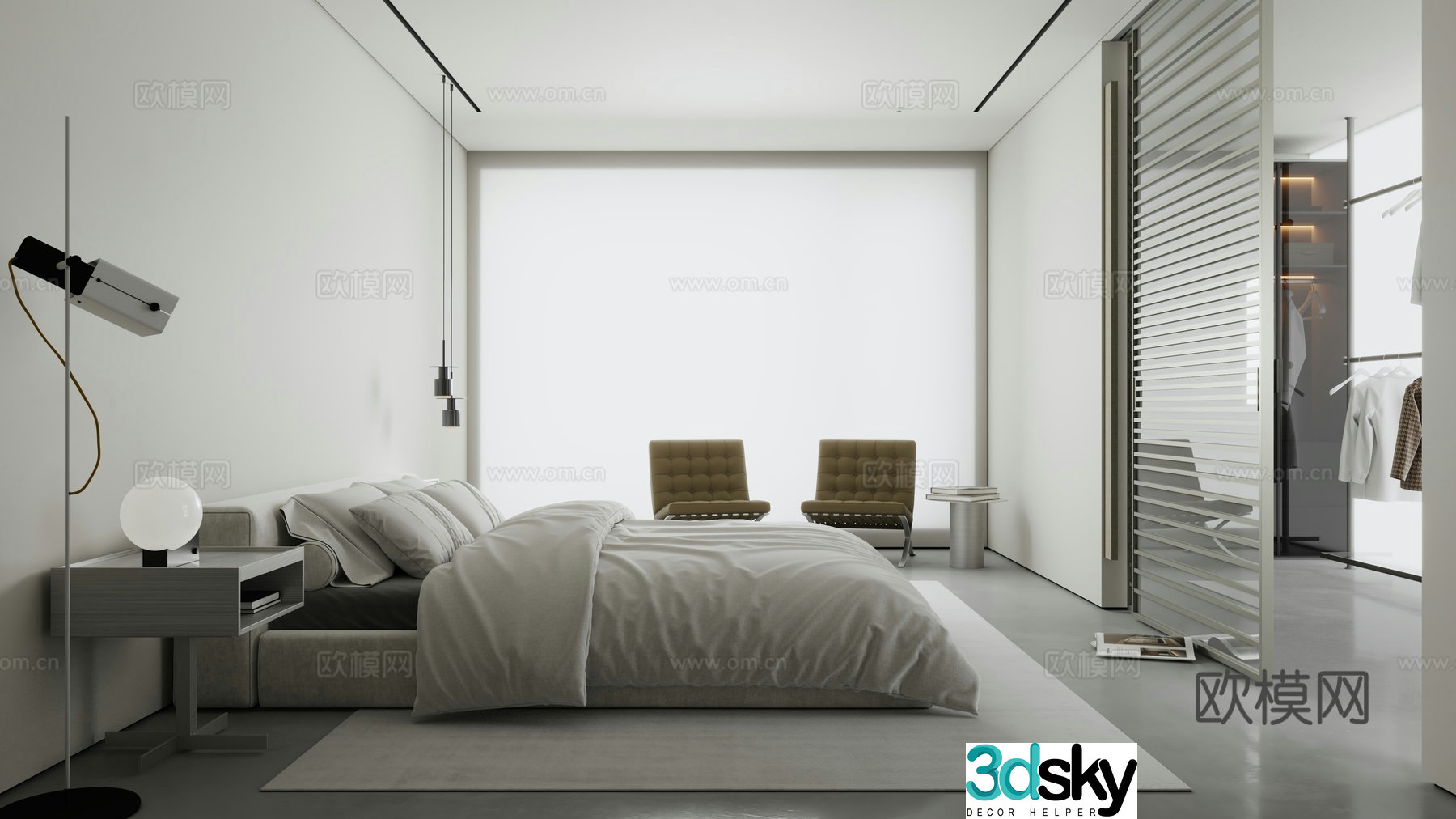 Bedroom Double Bed Tatami Wardrobe 3D Model