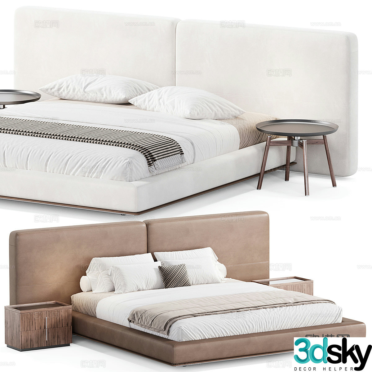 Modern Italian minimalist Poliform Brera fabric leather double bed 3D model