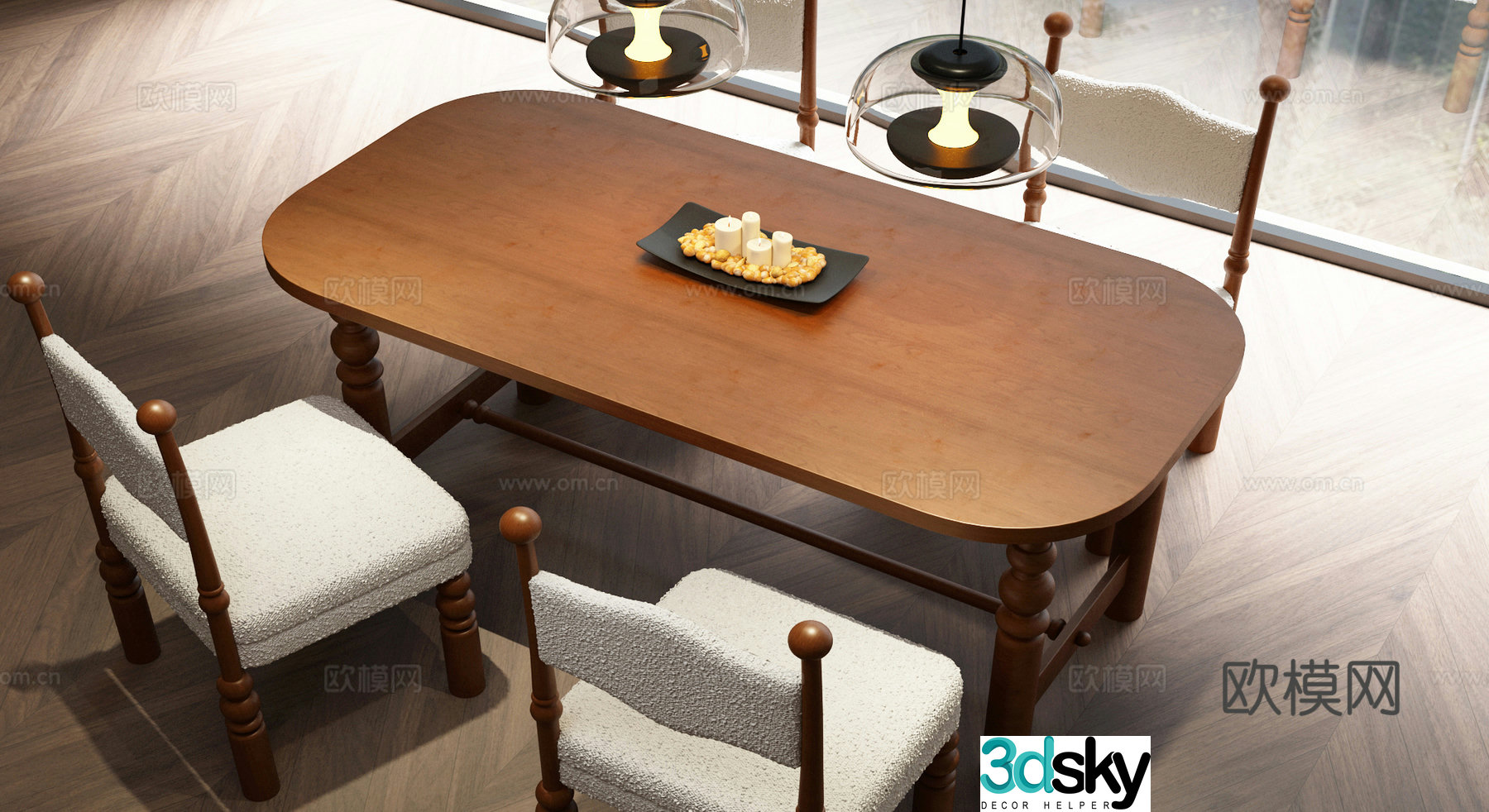 Modern medieval dining table and chairs Modern French dining table and chairs French medieval dining table and chair combination 3D model