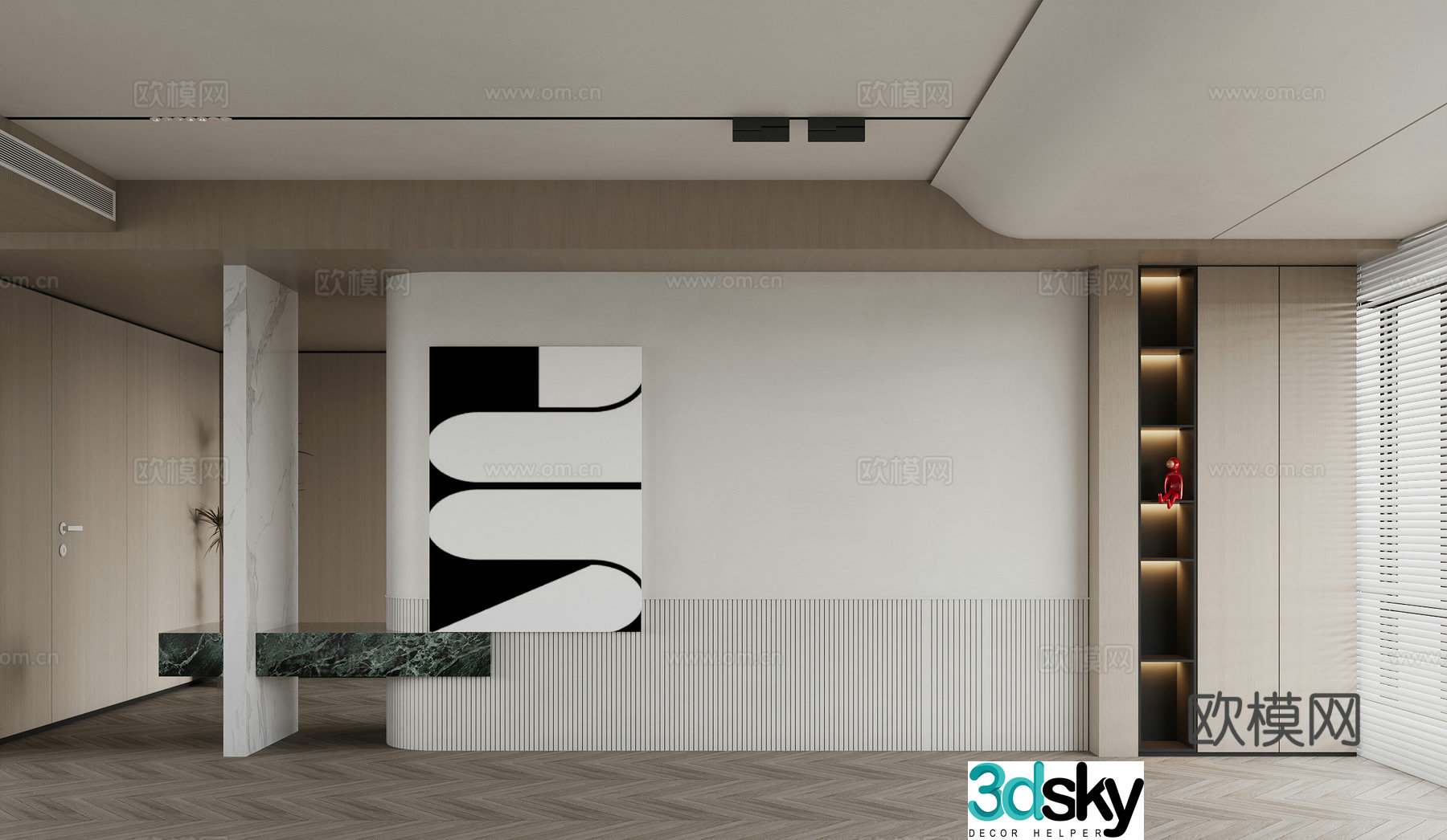 Modern sofa background wall partition decoration 3d model