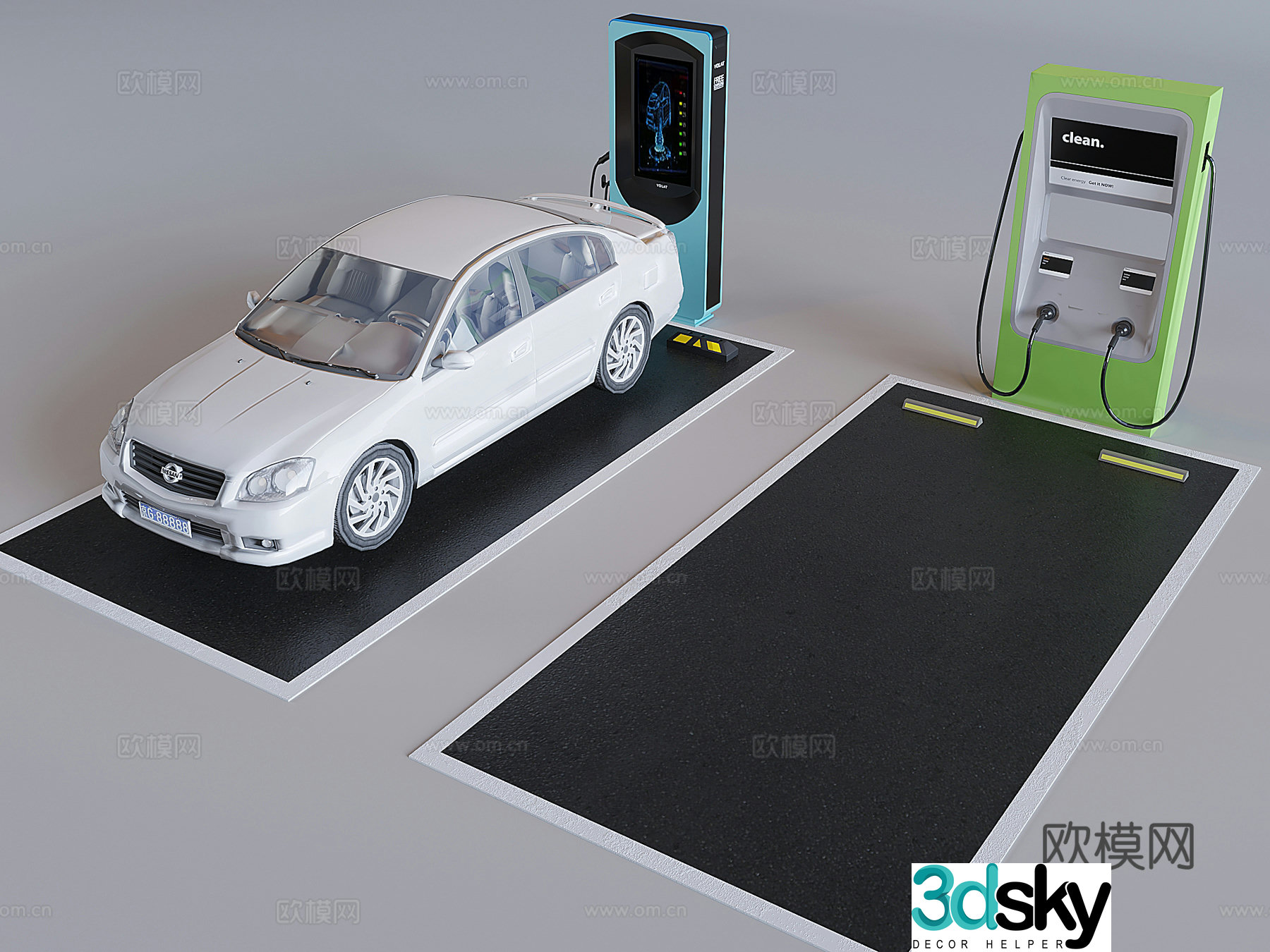 New energy vehicle charging station outdoor parking lot charging pile parking limit pole car block 3D model