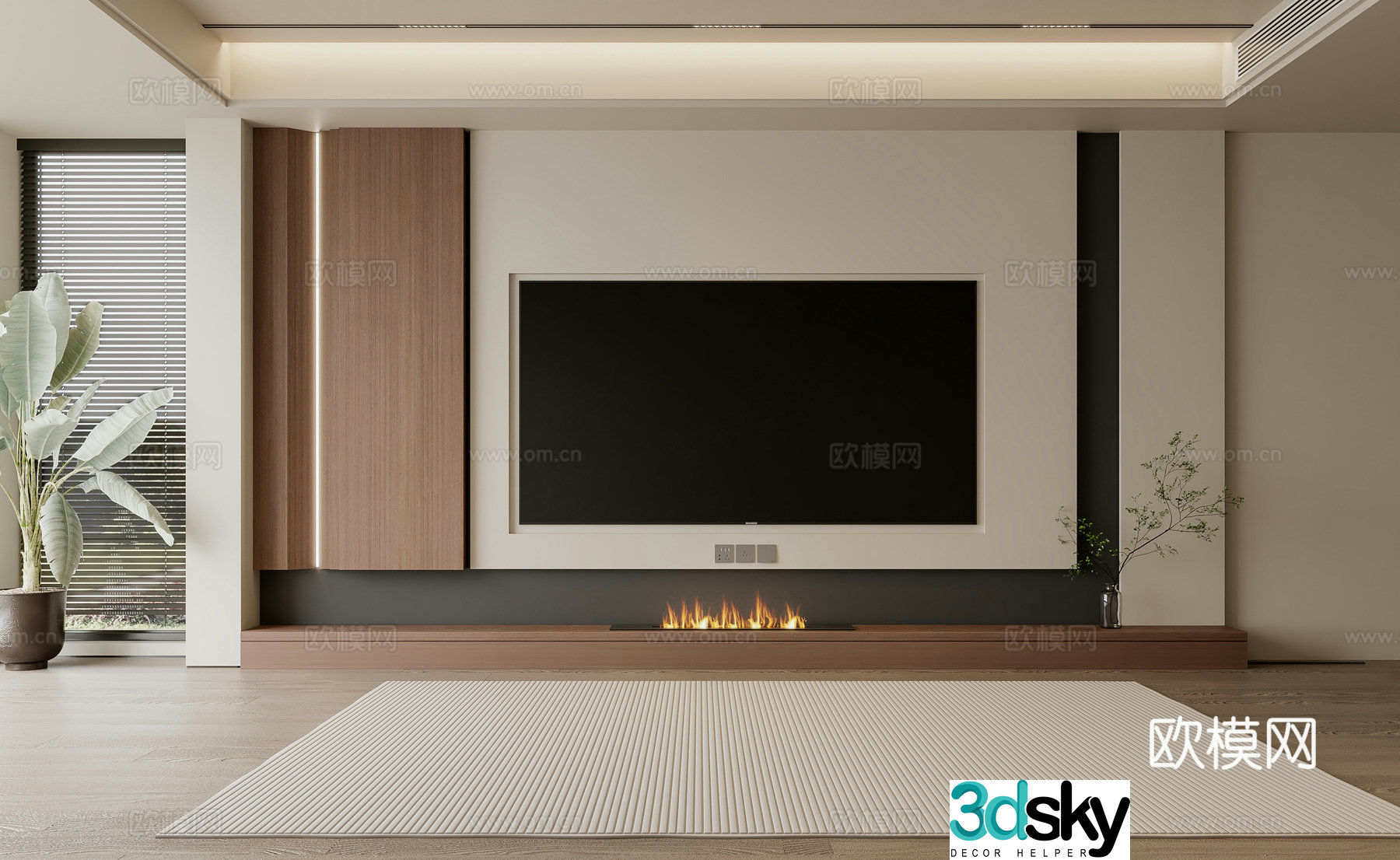 Living room TV background wall 3d model