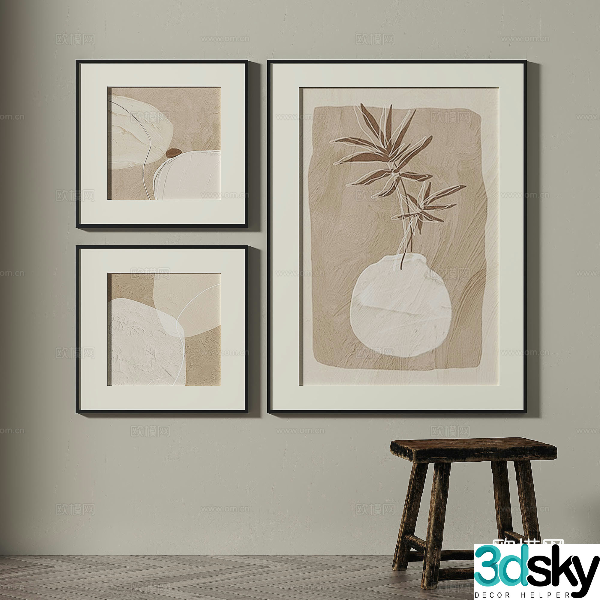 Retro medieval simple abstract light luxury wasabi decorative painting 3d model