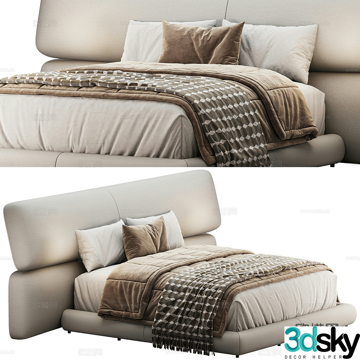 Modern Italian Yuna fabric double bed 3D model