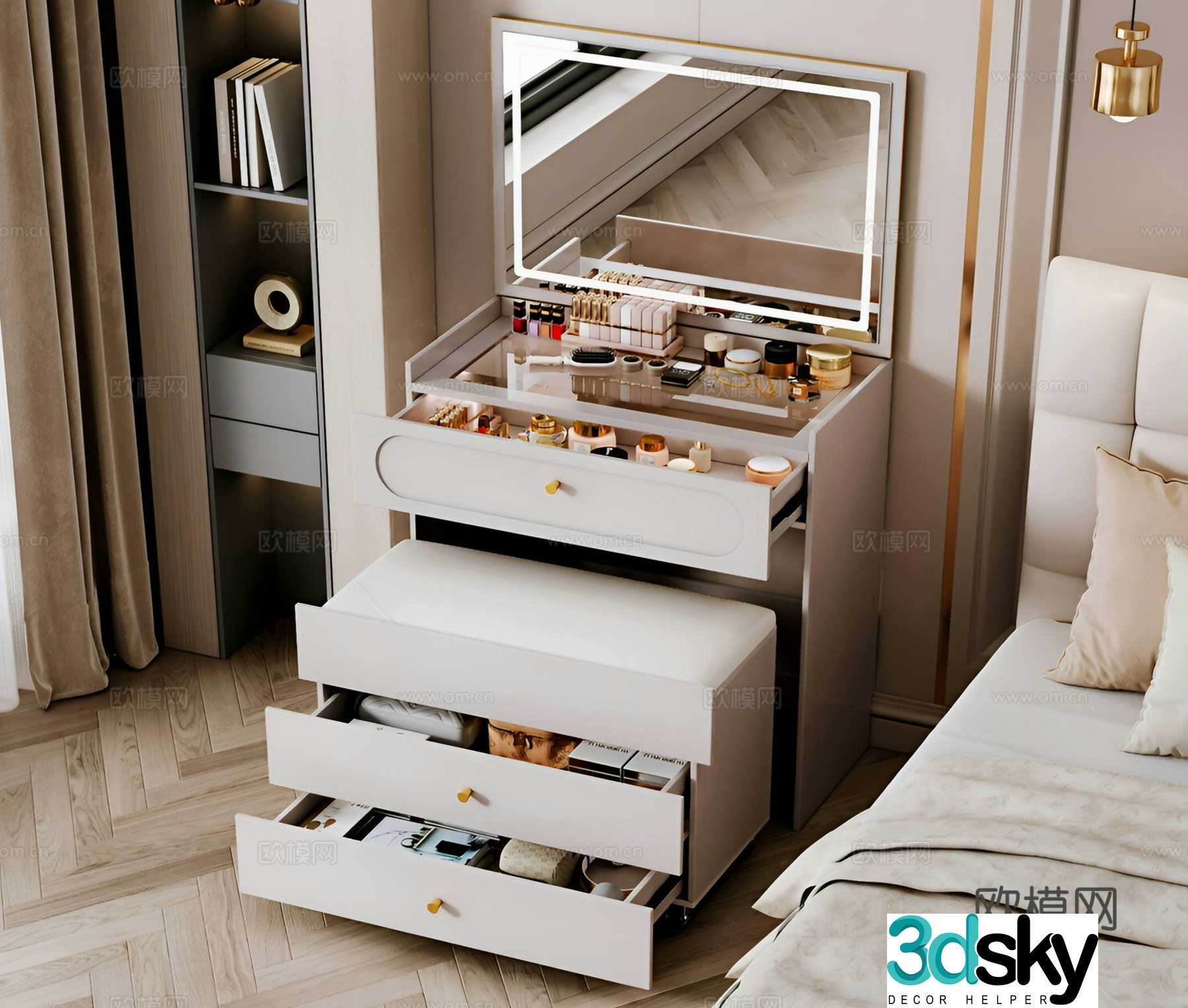 Modern light luxury dressing table dressing table flip 3d model