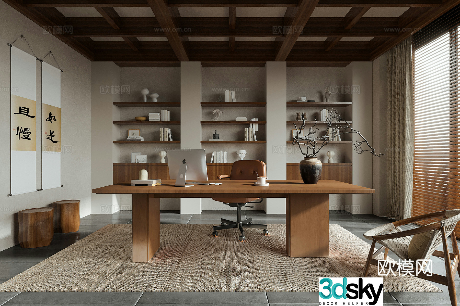 Wasabi study room desk chair bookcase bookcase bookcase 3d model