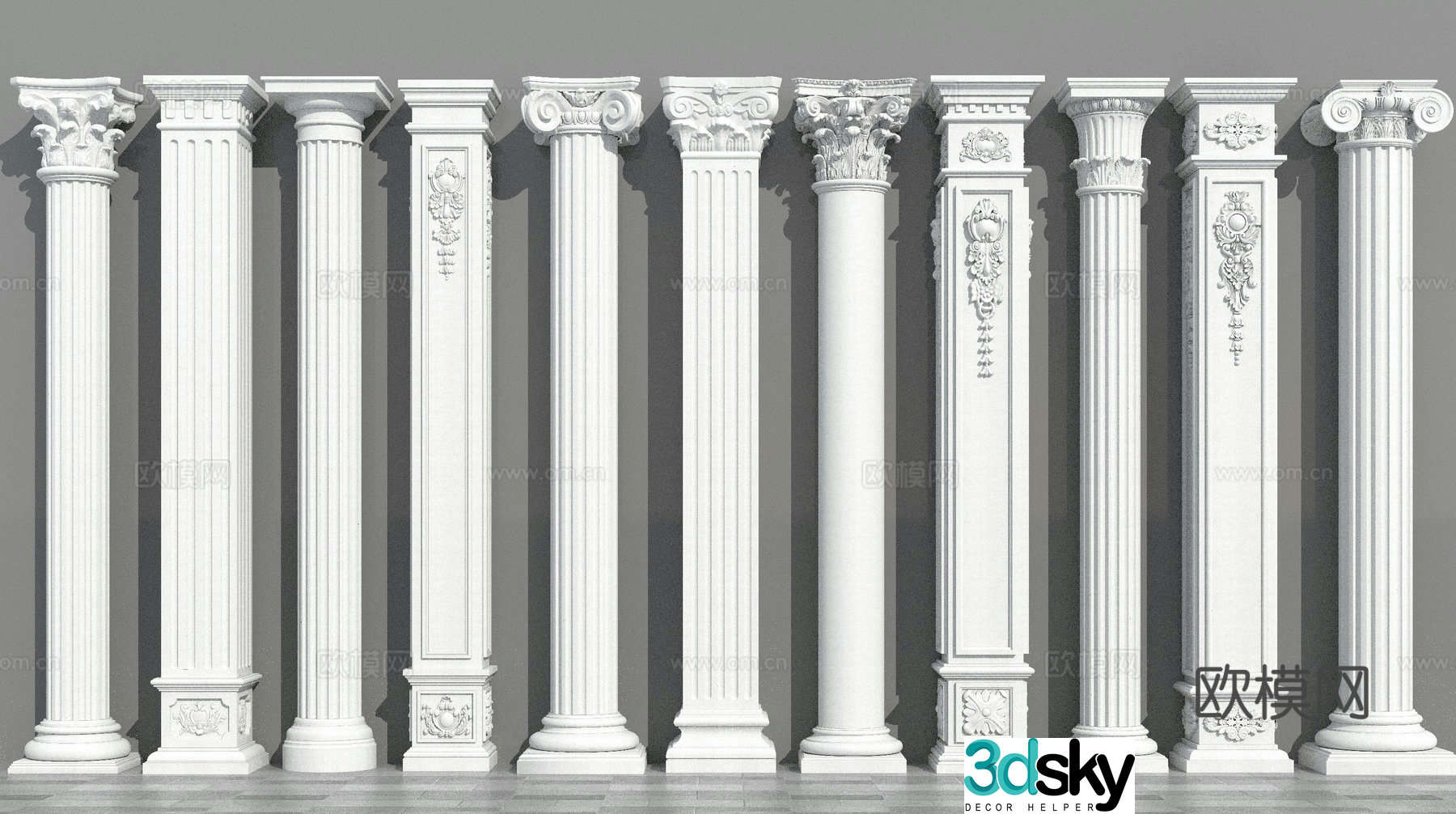 European Roman columns corner columns side columns 3D model