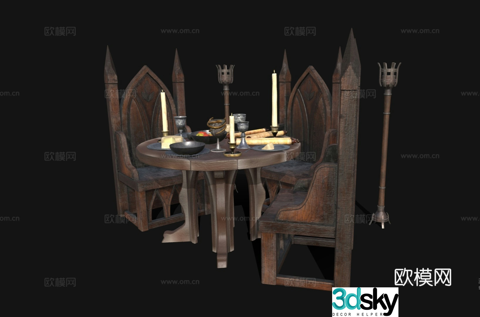 European retro dining table and chairs Round dining table and chairs European dining table and chairs Gothic dining table and chairs European 3D model