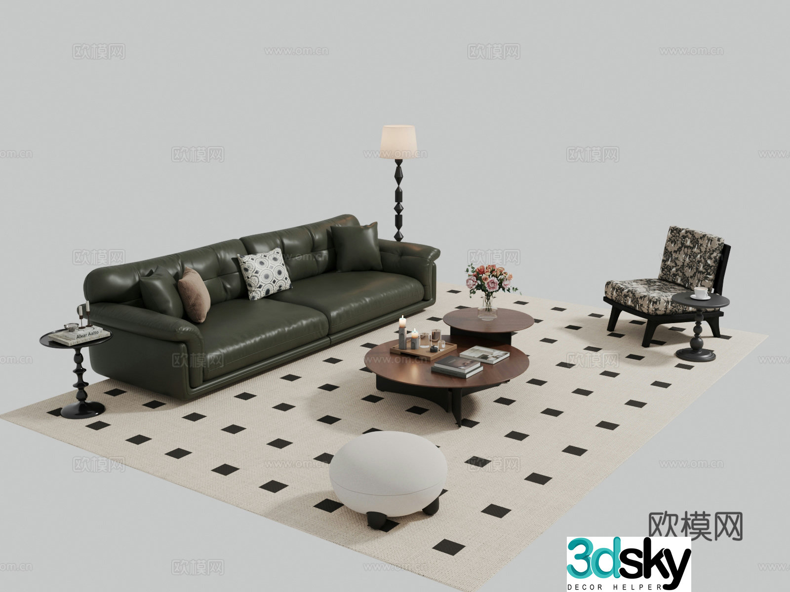 French medieval sofa coffee table combination 3D model